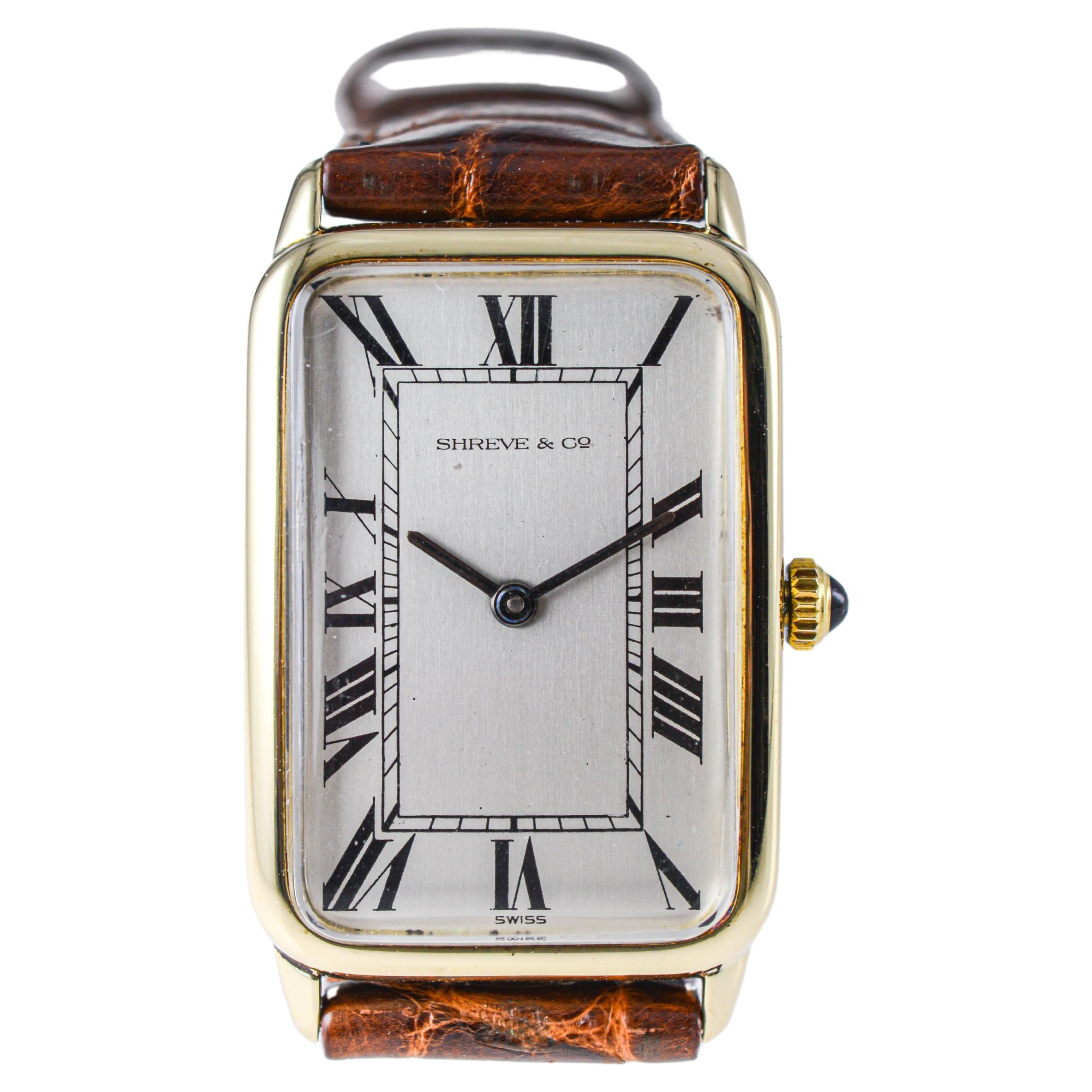 Concord for Shreve & Co. Yellow Gold Manual Wind Watch 1980's Art Deco Style In Excellent Condition In Long Beach, CA