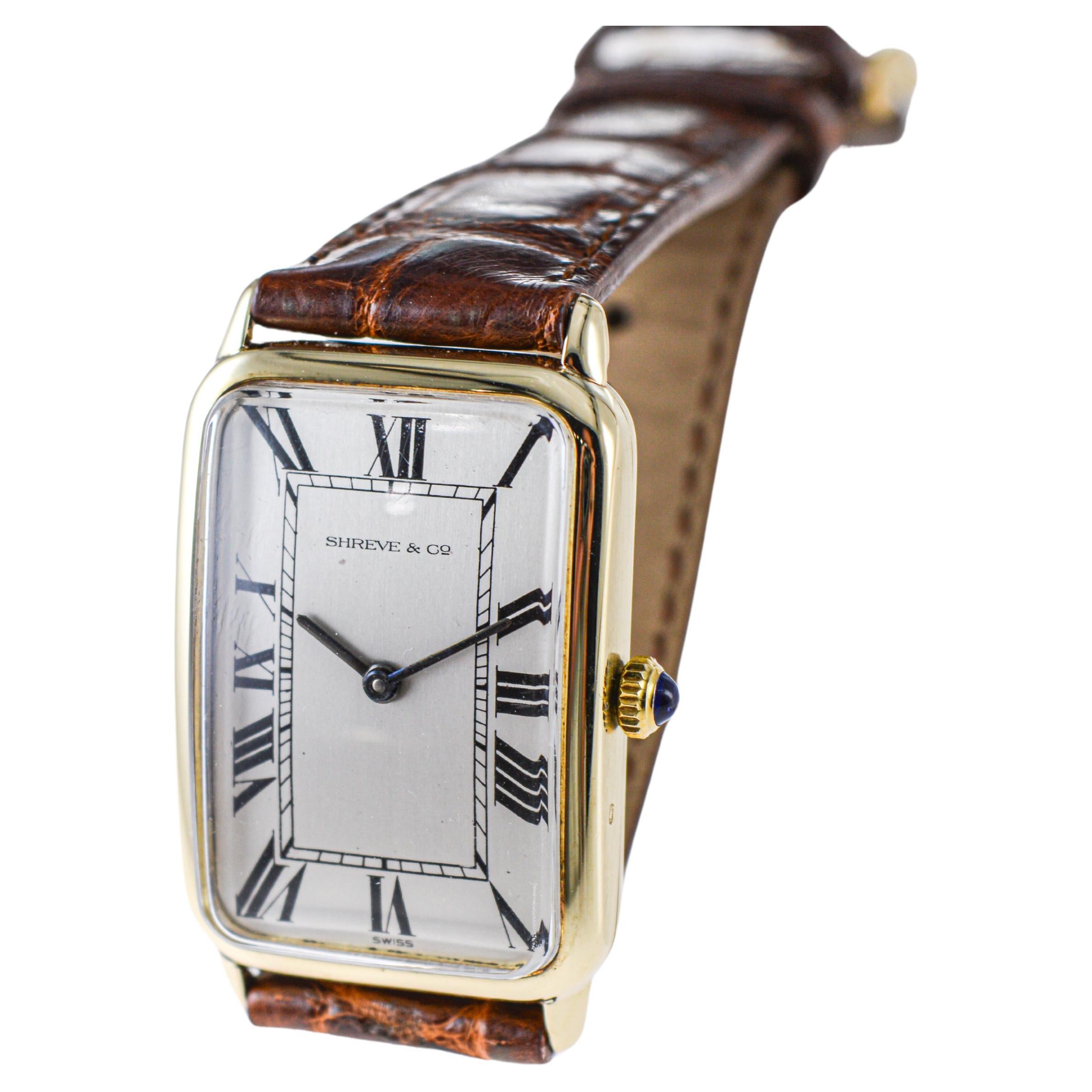 Concord for Shreve & Co. Yellow Gold Manual Wind Watch 1980's Art Deco Style  For Sale 3