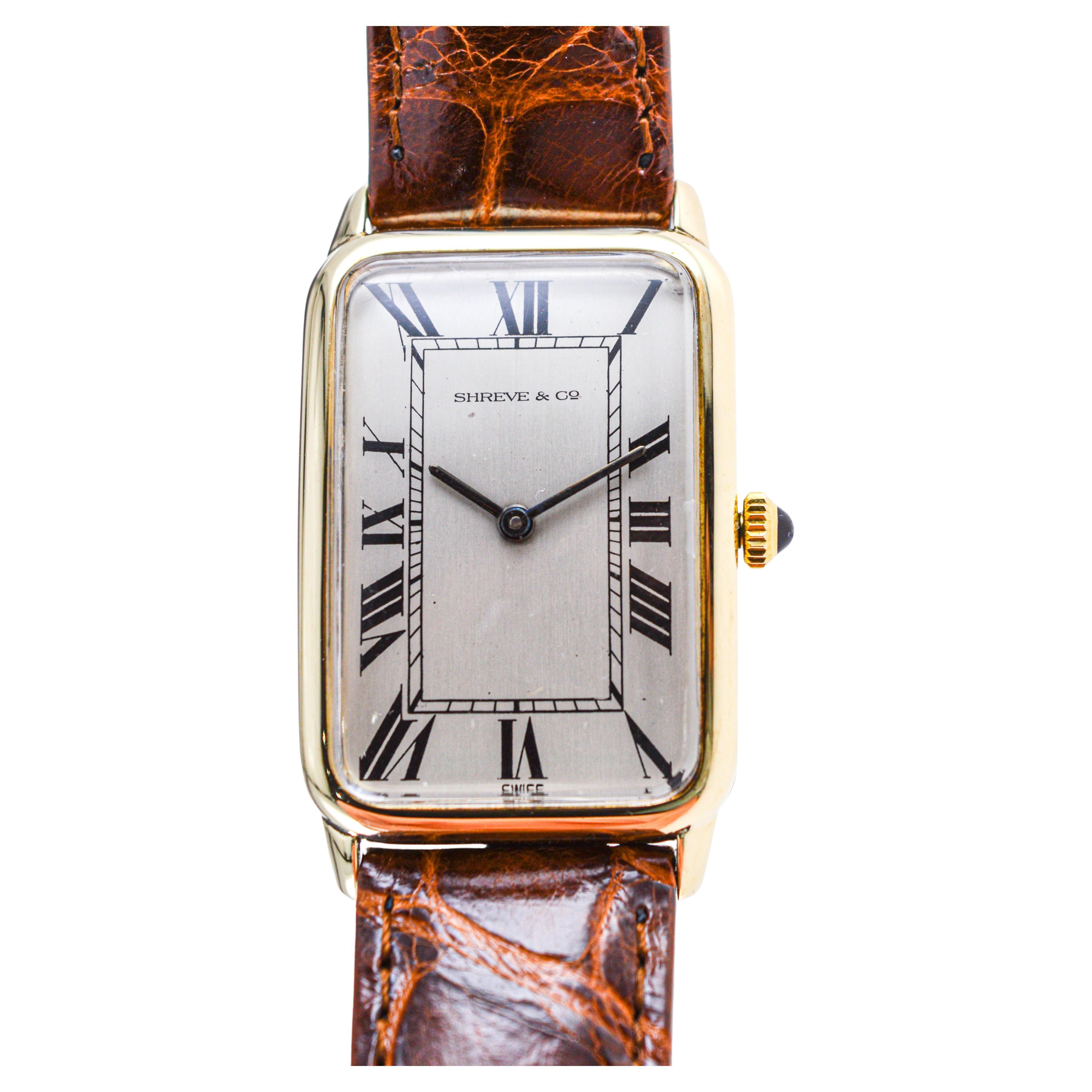 Concord for Shreve & Co. Yellow Gold Manual Wind Watch 1980's Art Deco Style  For Sale 4