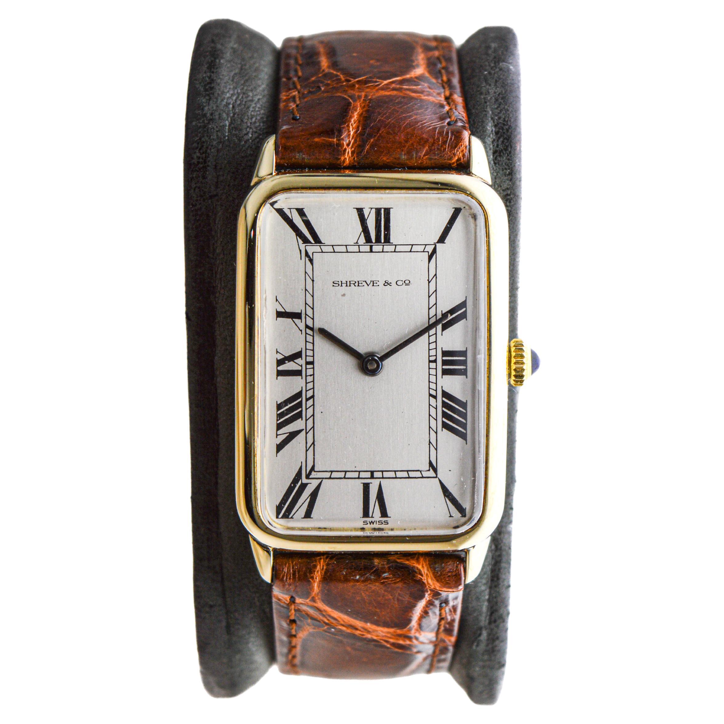 Concord for Shreve & Co. Yellow Gold Manual Wind Watch 1980's Art Deco Style  For Sale
