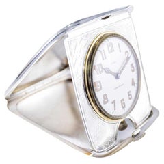 Concord for Tiffany Silver Breguet Engine Turned Desk Clock Enamel Dial 1930's