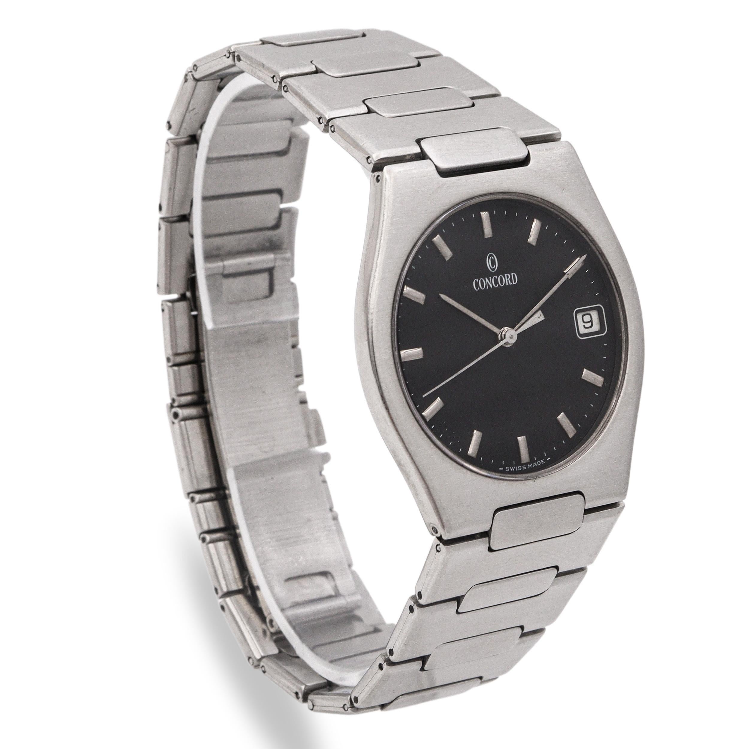 Concord Freedom Edelstahl Datum Quarz Herrenuhr Ref. 14.78.213 im Zustand „Gut“ im Angebot in New York, NY