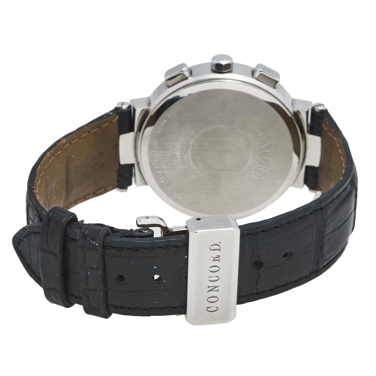 Contemporary Concord Grey Stainless Steel Leather La Scala 14.C5.1891 Women's Wristwatch 38 m