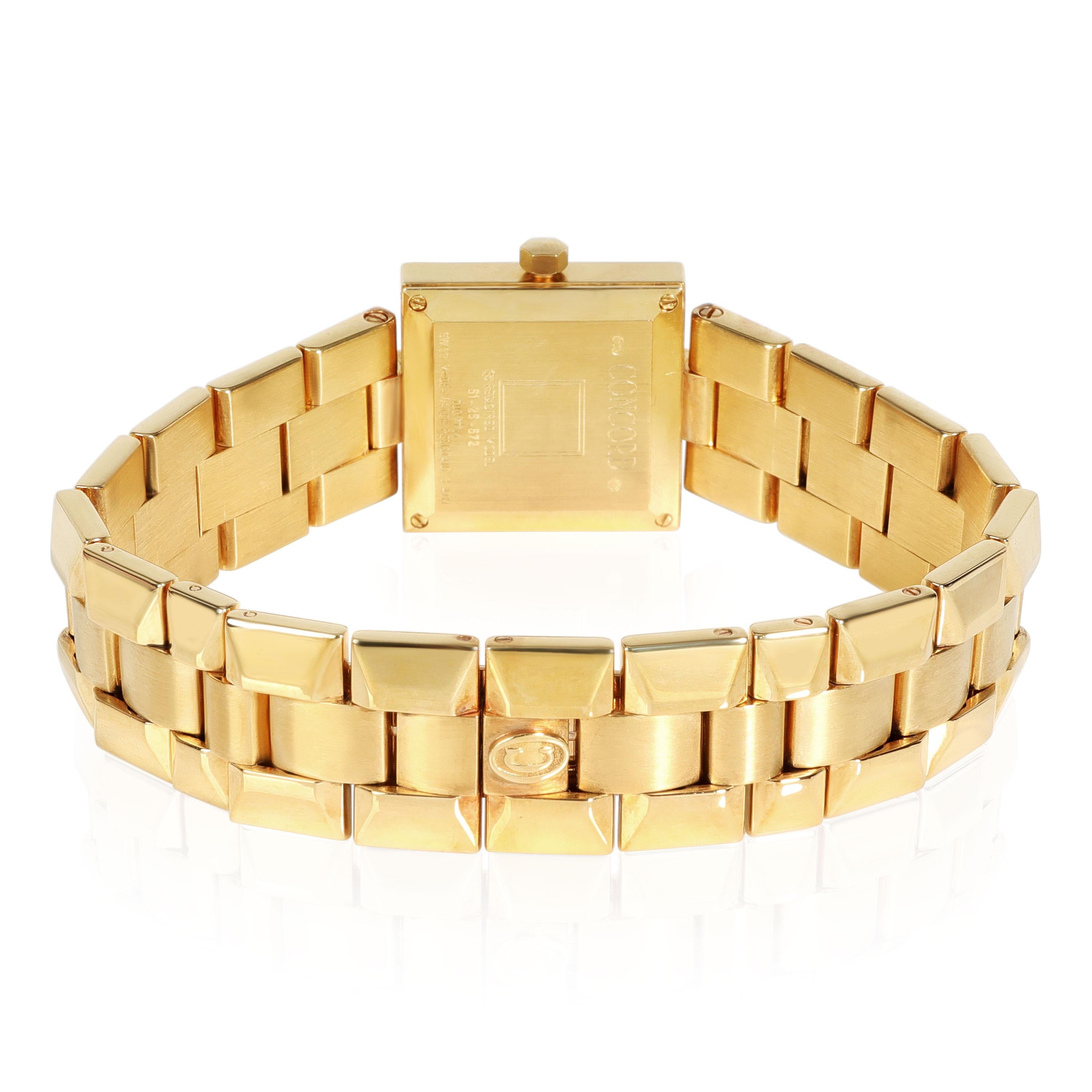 Concord La Scala 0308158  51-25-572 Women's Watch in 18kt Yellow Gold

SKU: 115668

PRIMARY DETAILS
Brand: Concord
Model: La Scala
Country of Origin: Switzerland
Movement Type: Quartz: Battery
Year of Manufacture: 2010-2019
Condition: Retail price