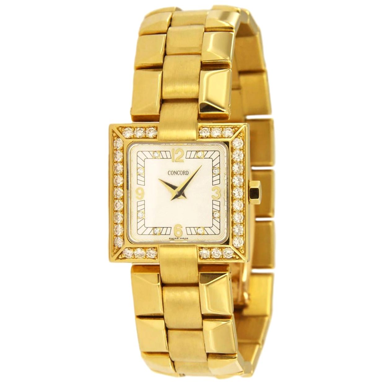 Concord La Scala 18 Karat Yellow Gold and Diamond Watch For Sale