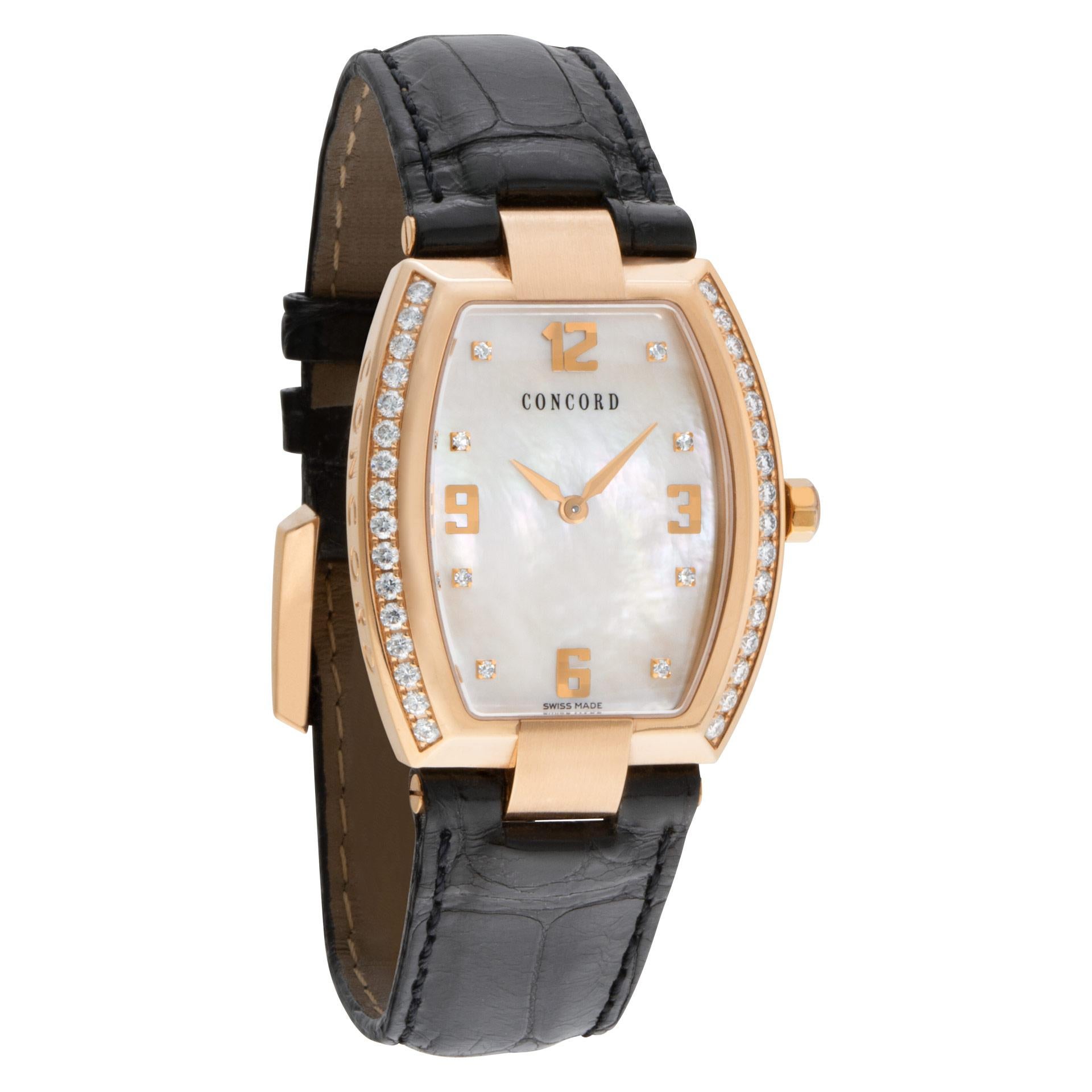 Concord La Scala Watch in 18K Rose Gold with Mother of Pearl Diamond Dial In Excellent Condition In Surfside, FL