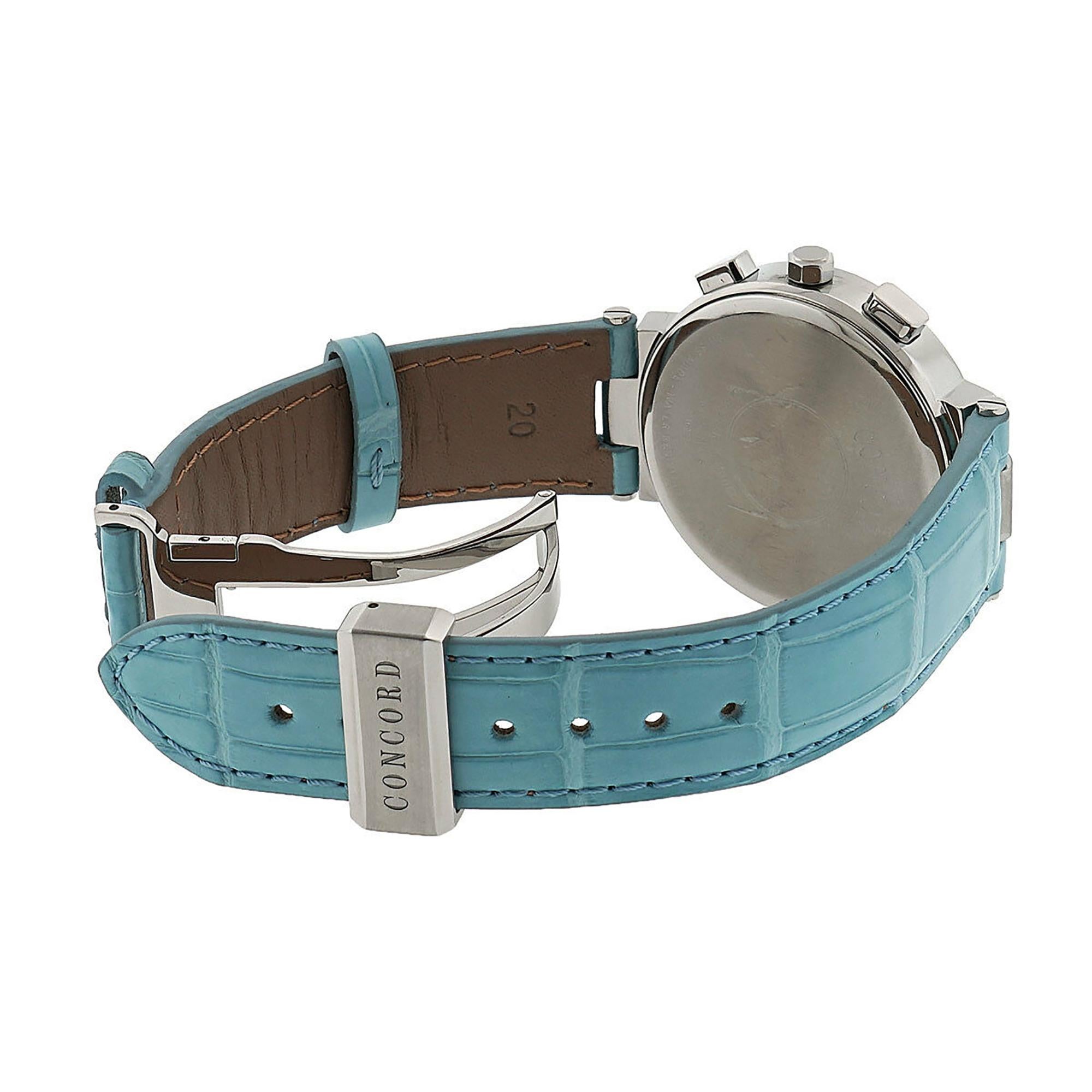 Contemporary Concord La Scala Light Blue with Diamond Bezel Watch For Sale