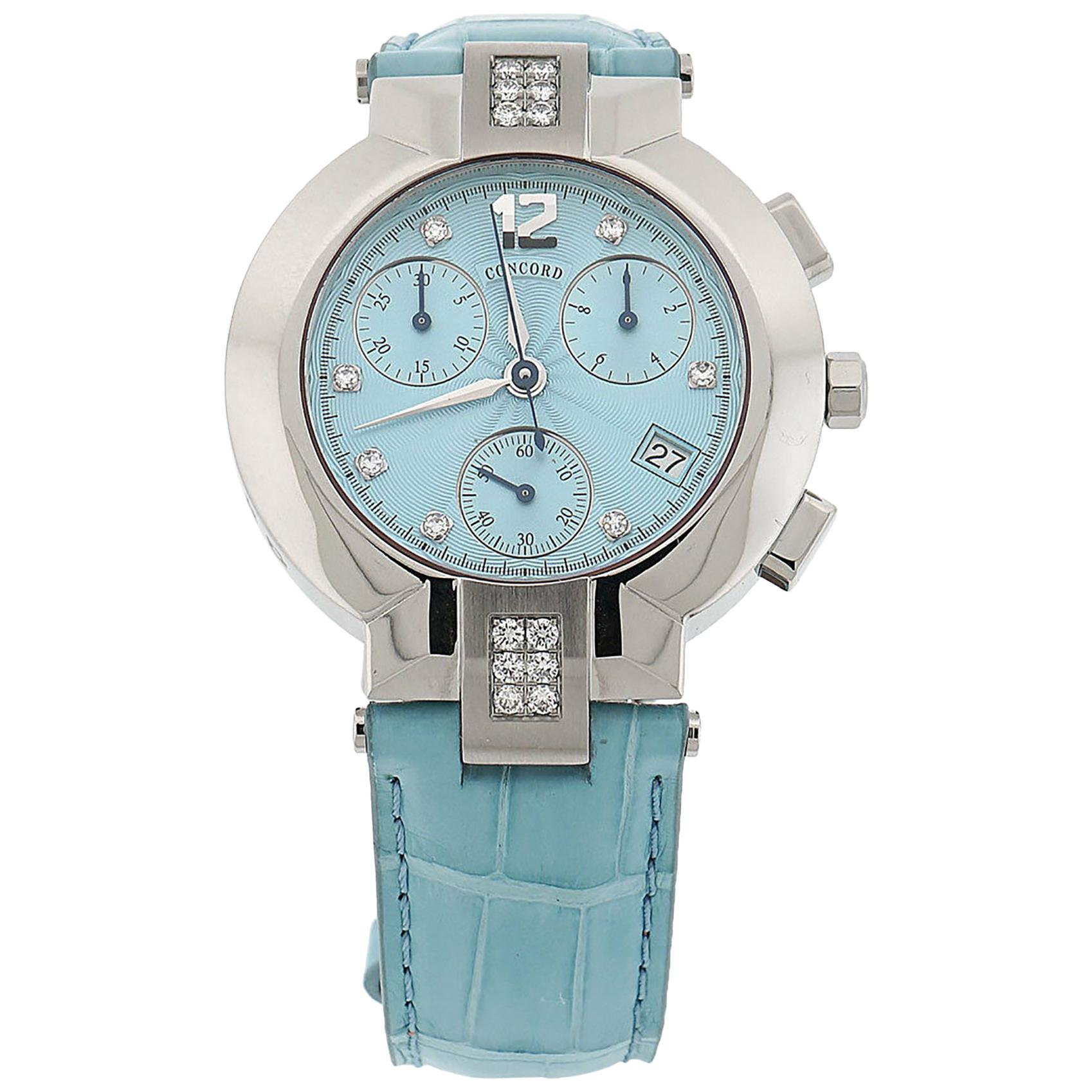 Concord La Scala Light Blue with Diamond Bezel Watch For Sale