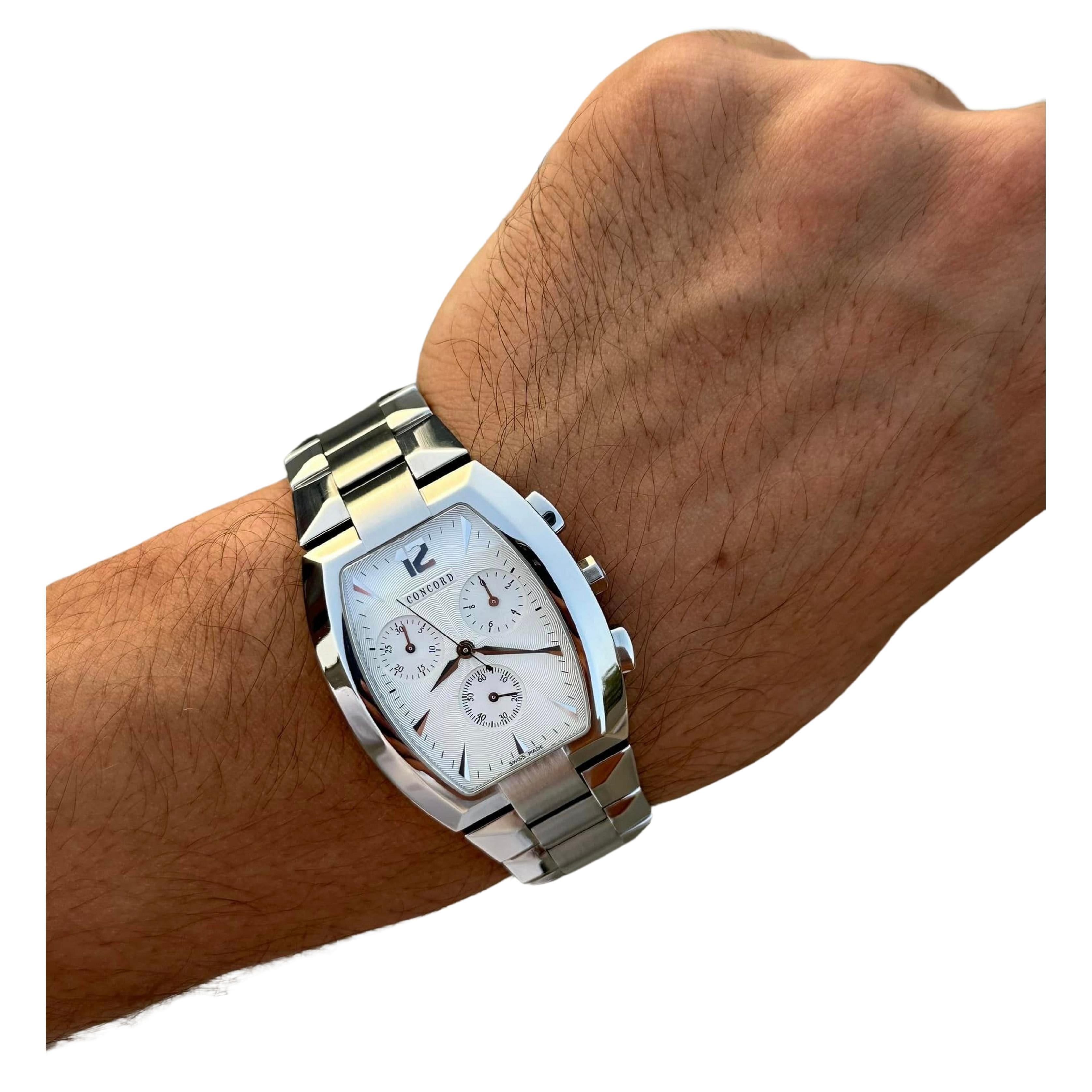 Concord La Scala Steel Chronograph White Guilloche Dial Quartz Watch 14.H1.1481 