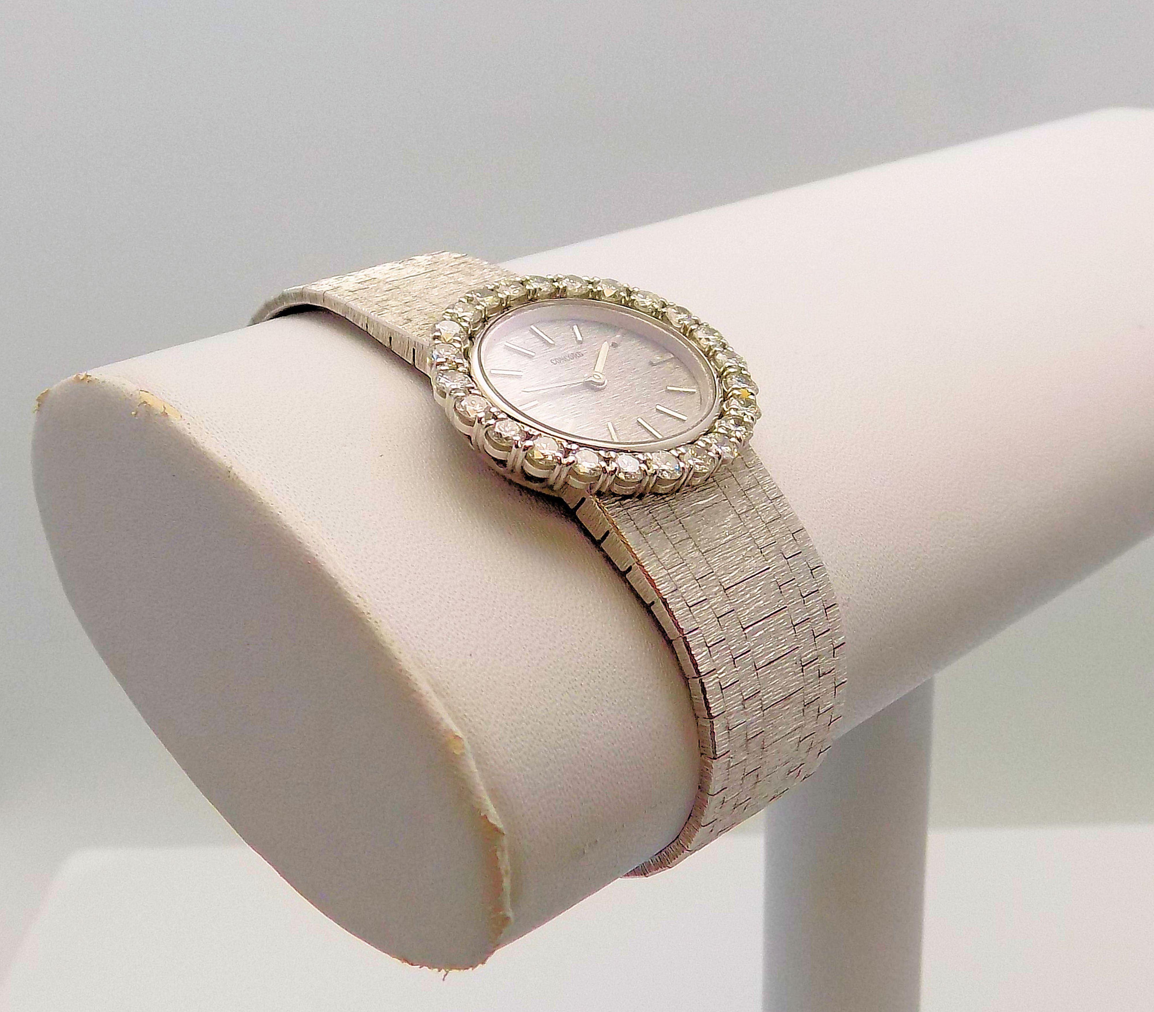 Stunning 18 Karat White Gold Ladies Concord Wrist Watch with Textured Mesh Bracelet, Band 6