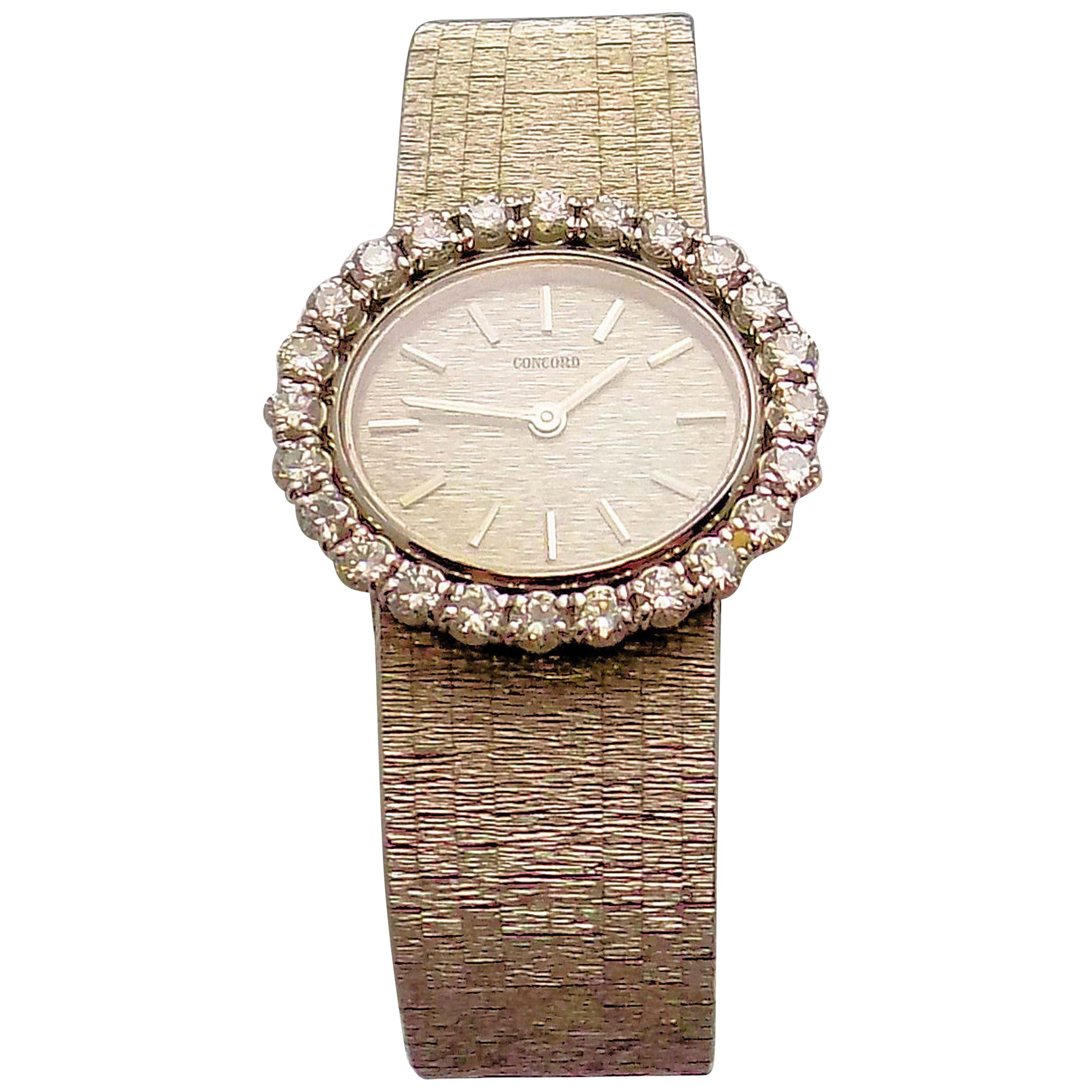 Concord Ladies White Gold Diamond Wristwatch For Sale