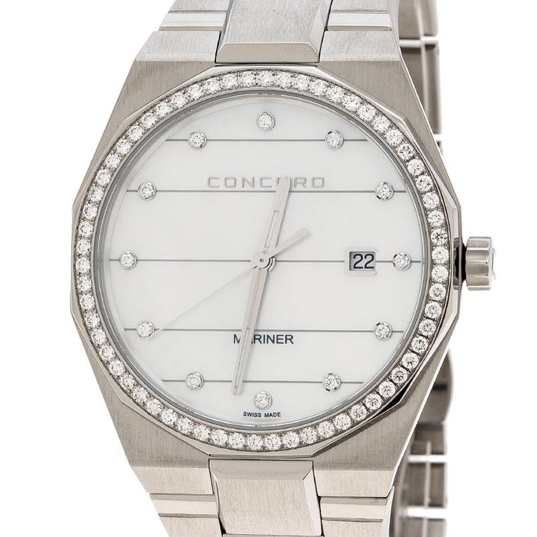 Concord Mariner White Mother of Pearl Stainless Steel Diamond Men's