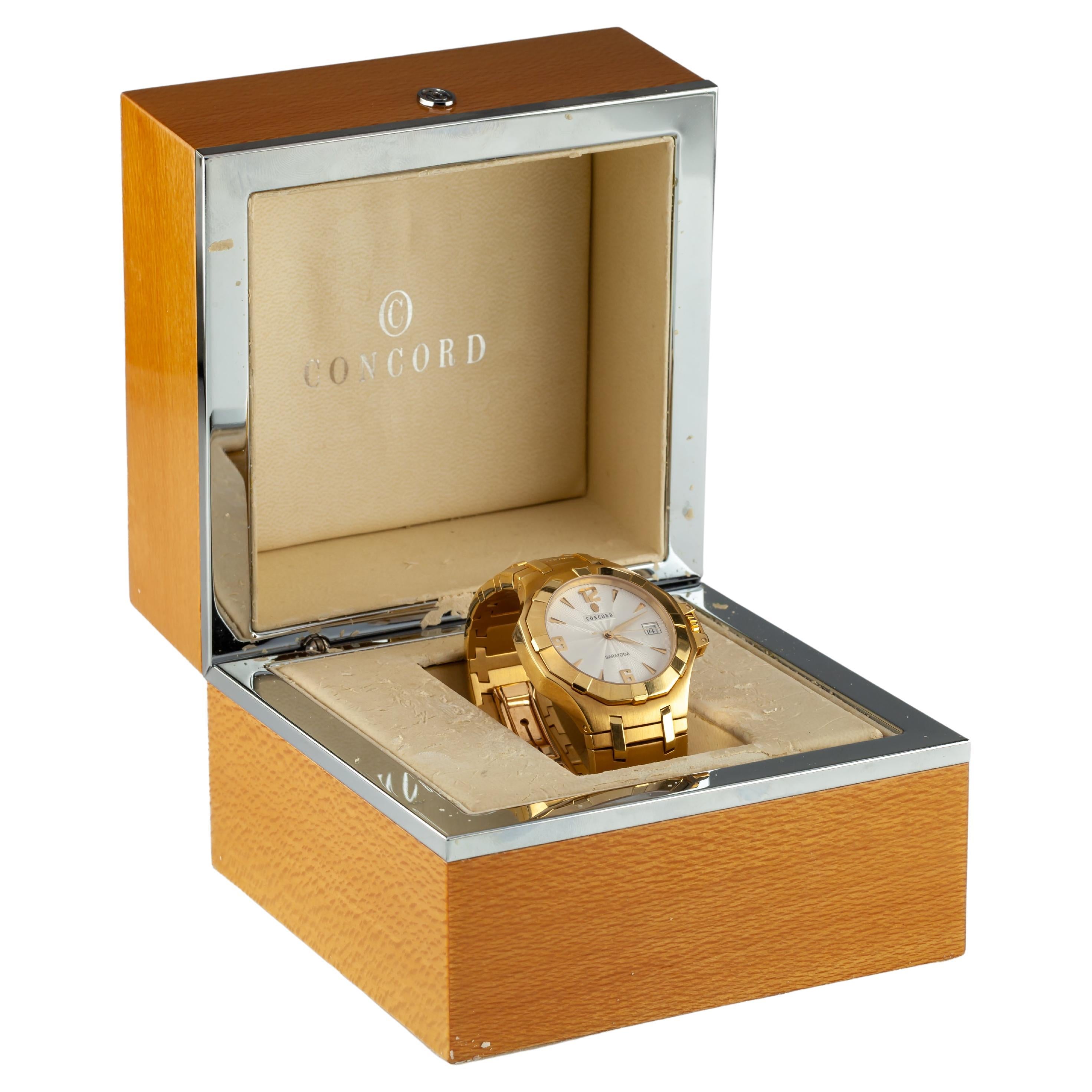 Concord Men's Saratoga w/ Date 18k Yellow Gold Quartz Watch W/ Box  50.C2.1894 at 1stDibs | concord saratoga 18k gold mens watch, concord  watch, concord box