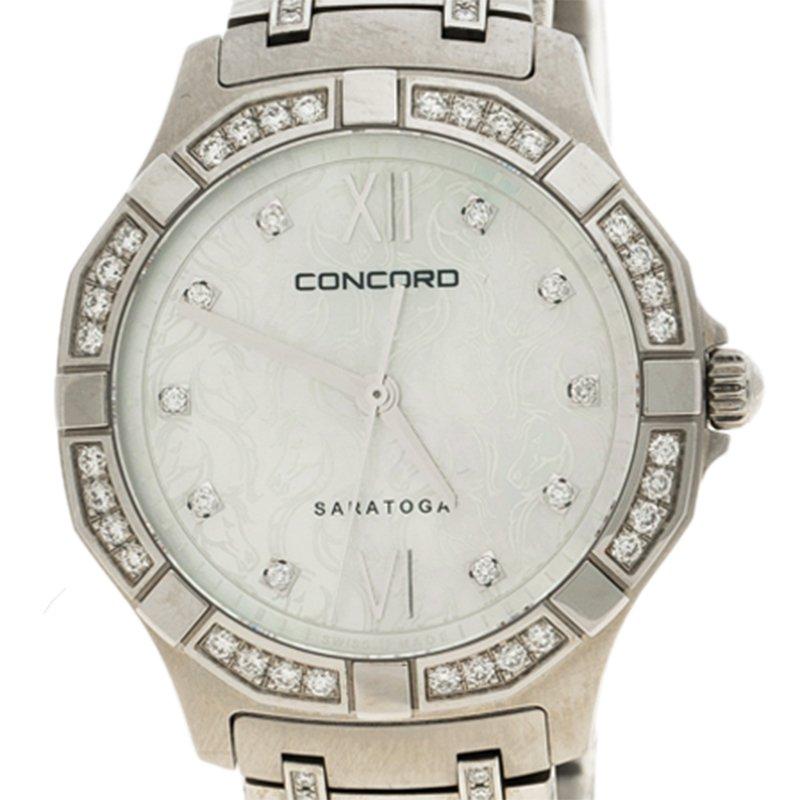 Contemporary Concord Mother of Pearl Diamond Stainless Steel Saratoga Women's Wristwatch 31mm