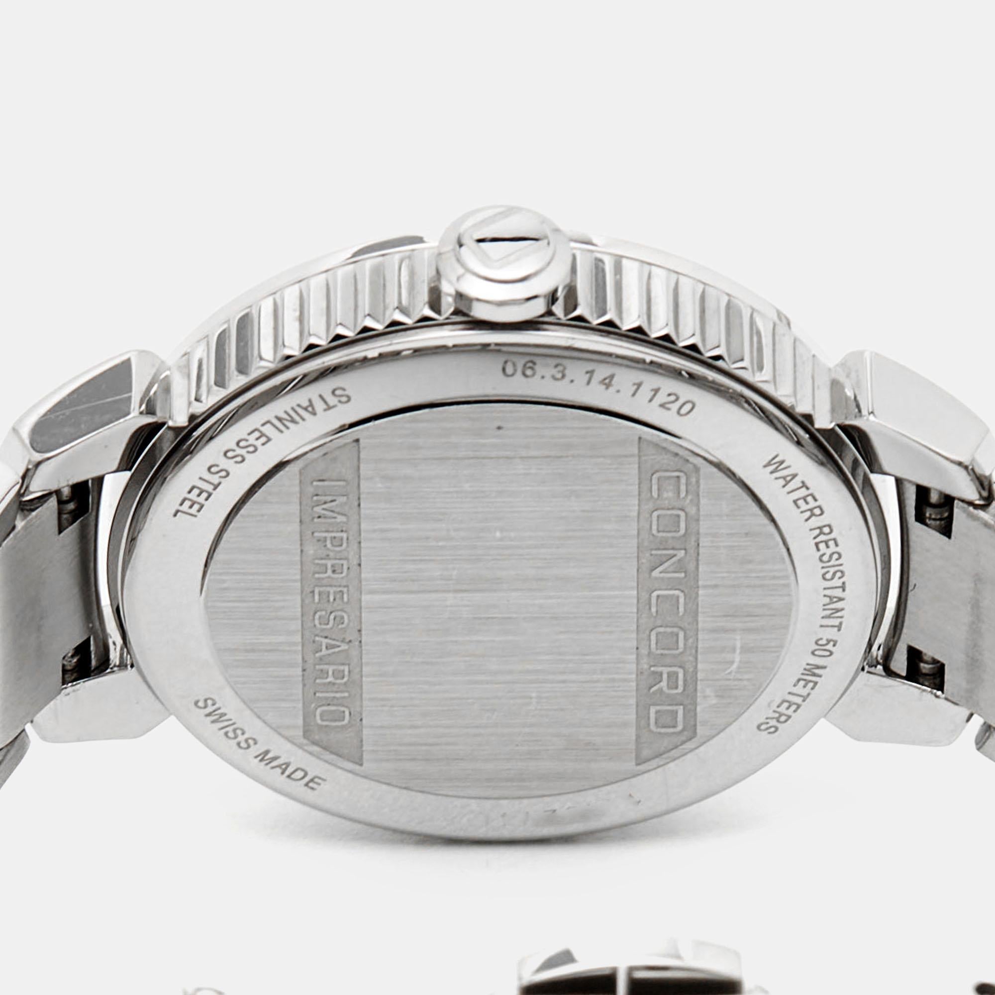 Concord Mother Of Pearl Steel Diamond Impresario Women's Wristwatch 32 mm In Excellent Condition For Sale In Dubai, Al Qouz 2