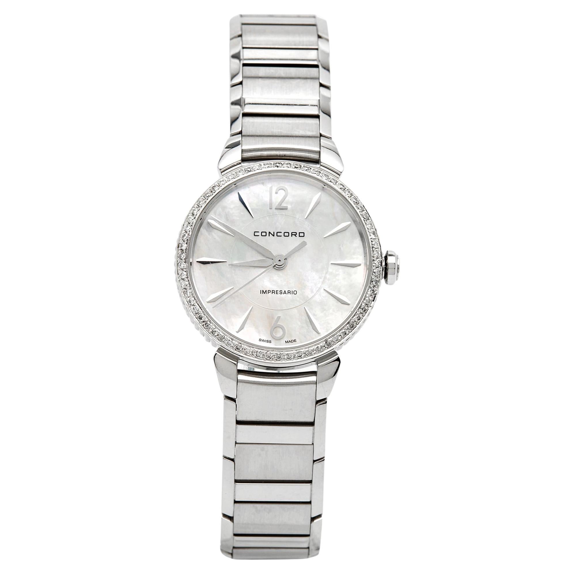 Concord Mother Of Pearl Steel Diamond Impresario Women's Wristwatch 32 mm