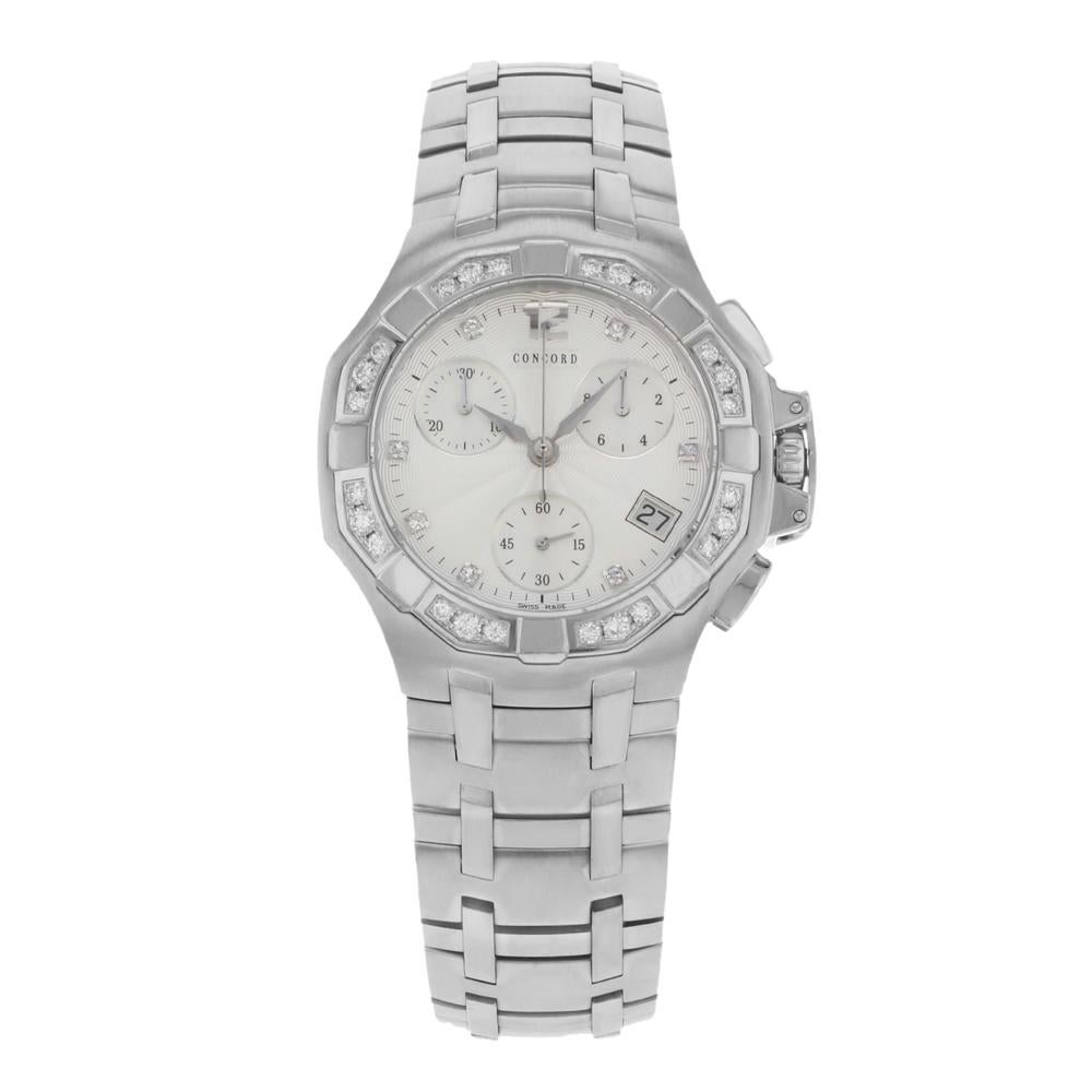 Concord Saratoga Montre pour femme 310889 avec lunette en diamant et cadran argenté, quartz et acier