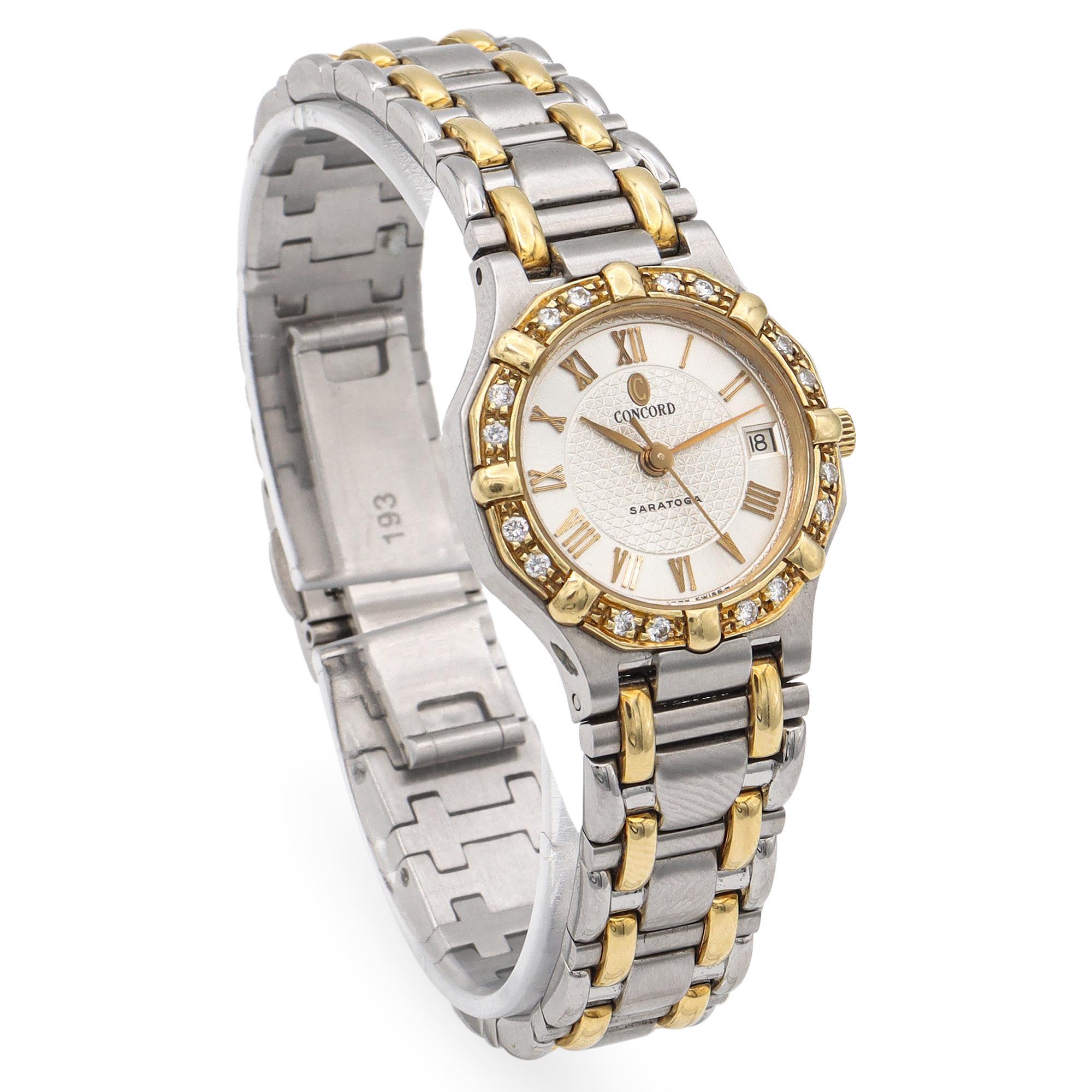 Round Cut Concord Saratoga Ref. 1573287 Two-Tone Diamond Bezel Women's Quartz Date Watch