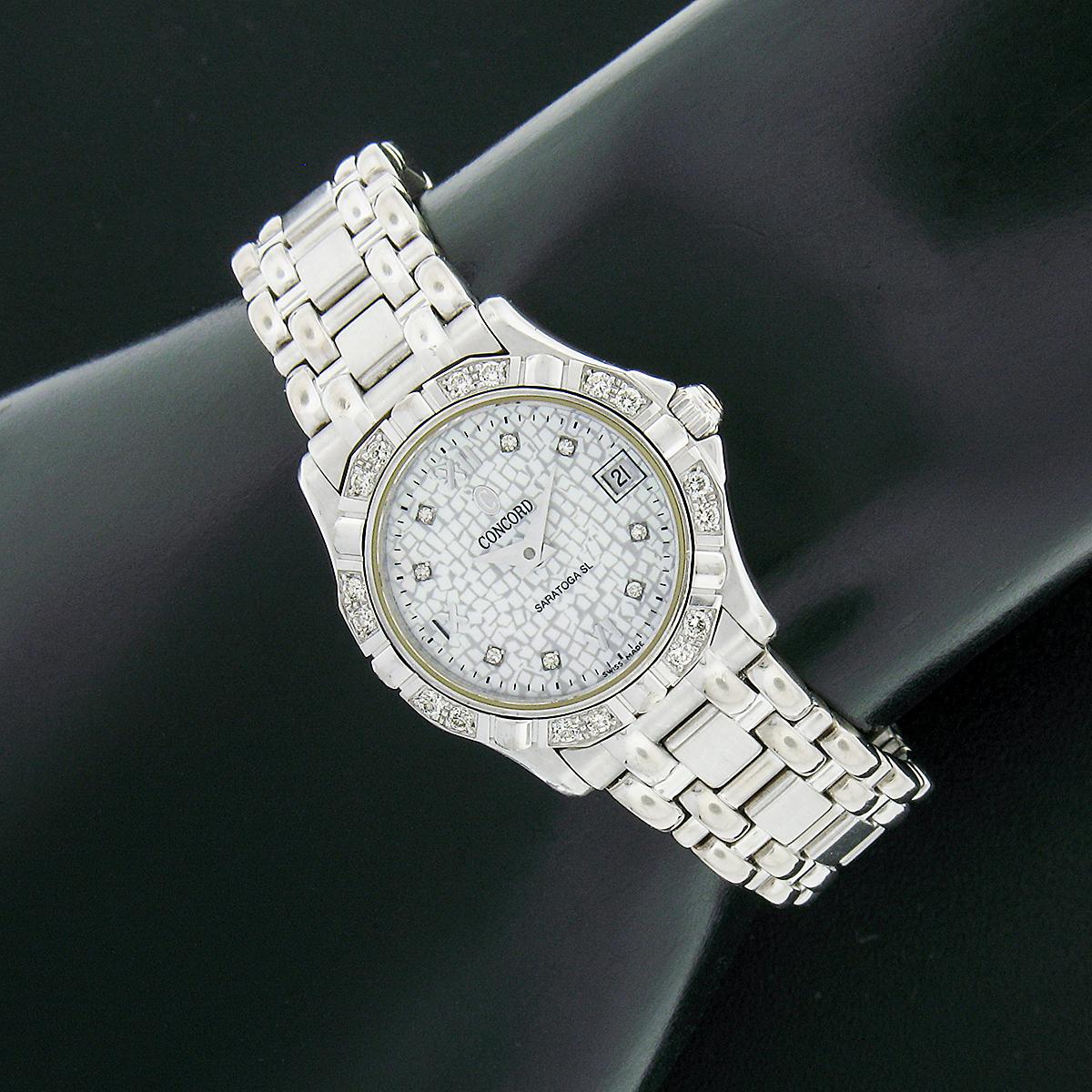 Concord Saratoga SL 18k White Gold Diamond 23.5mm Date Watch w/ Papers 61.36.275 For Sale 5