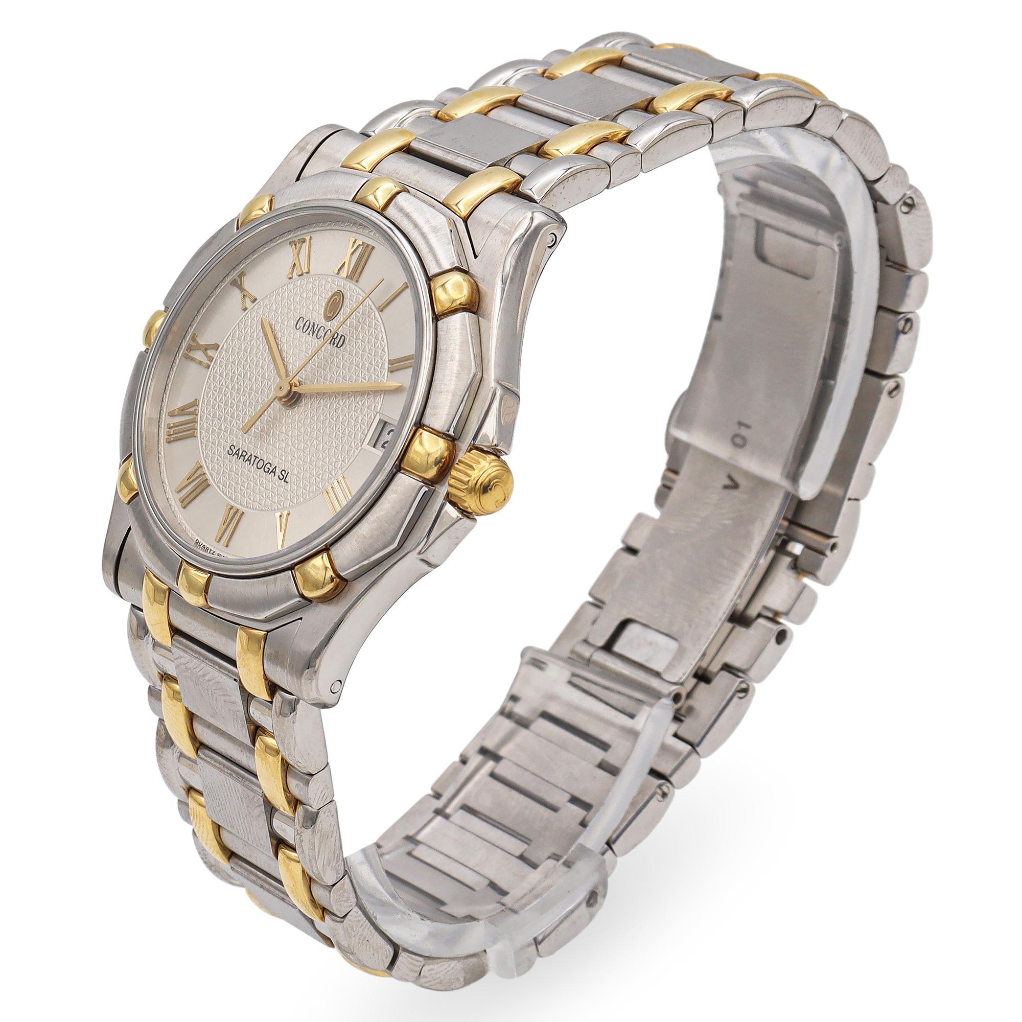 Concord Saratoga SL Ref. 15-C2-230 Stainless Steel Men's Date Quartz Watch In Good Condition In New York, NY