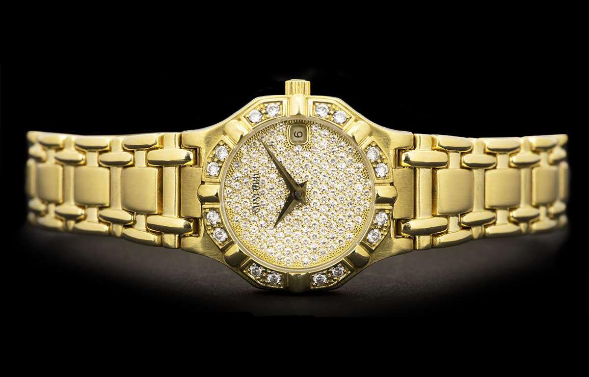 Concord Saratoga Yellow Gold Pave Diamond Dial Diamond Set 5173287 Watch In Excellent Condition In London, GB