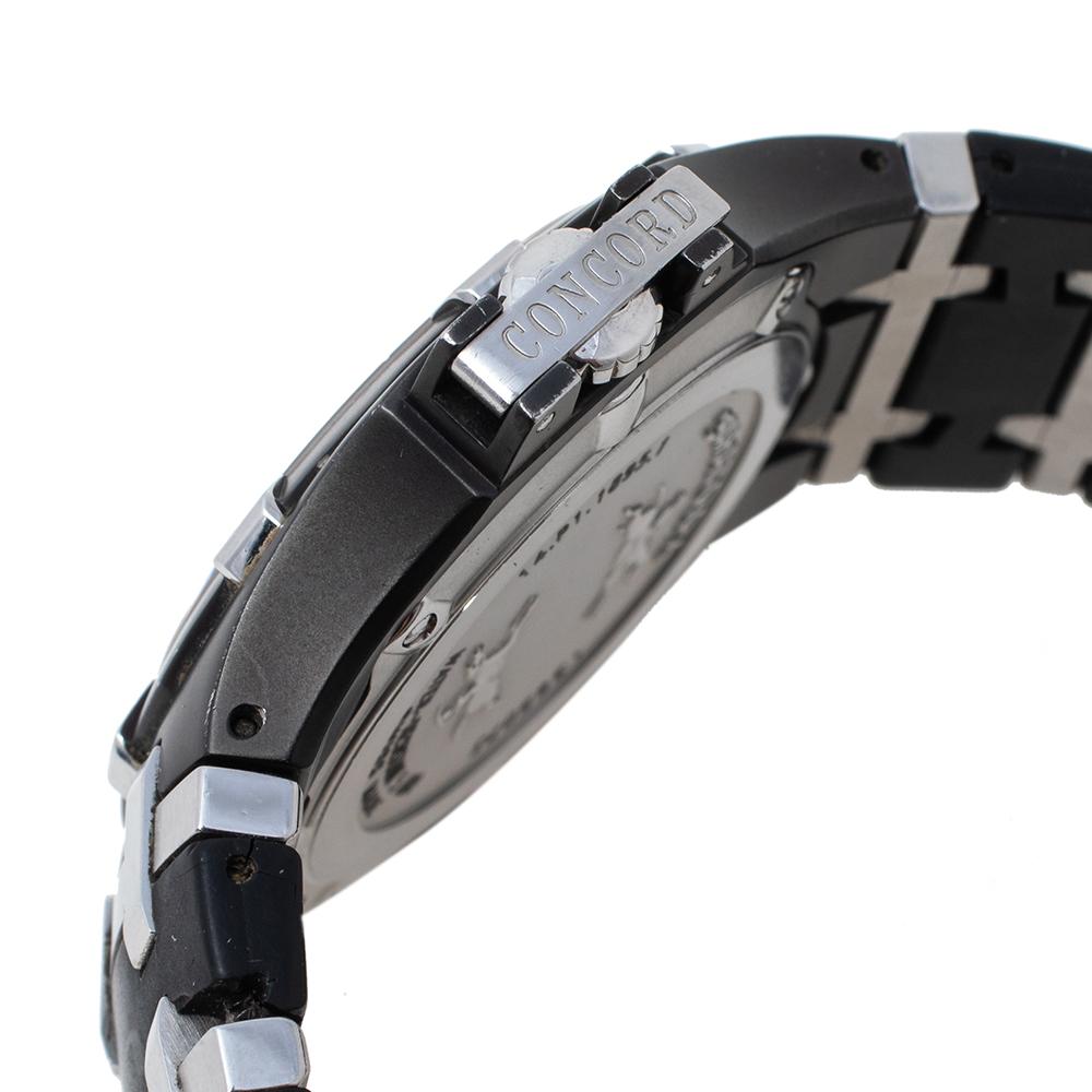 Contemporary Concord Silver PVD Stainless Steel Rubber Saratoga Men's Wristwatch 43 mm
