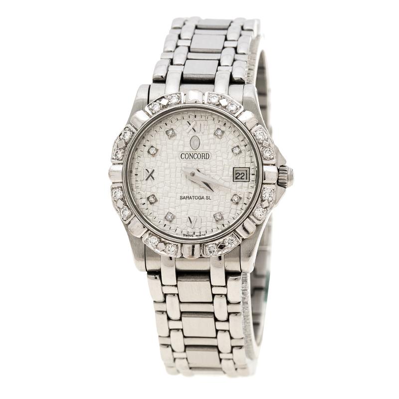 Concord Silver Stainless Steel Diamonds Saratoga Women's Wristwatch 24 mm