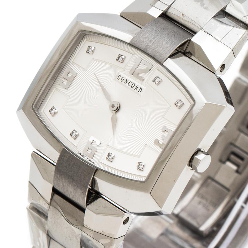 Concord Silver Stainless Steel Horizontal Diamonds Women's Wristwatch 39 mm 1