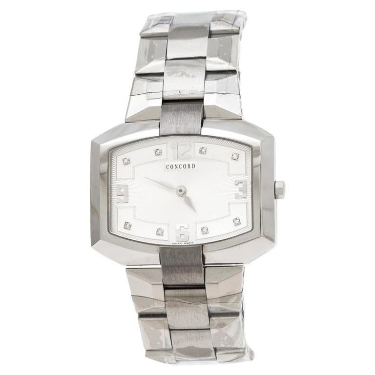 Concord Silver Stainless Steel Horizontal Diamonds Women's Wristwatch 39 mm