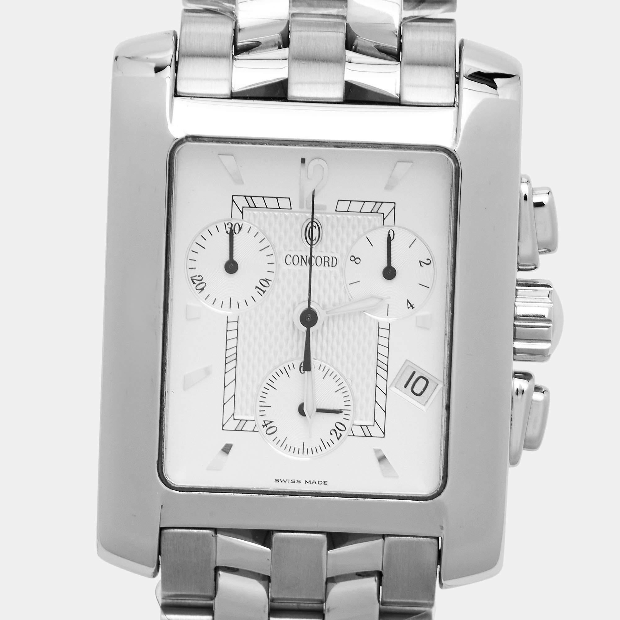 Concord Silver Stainless Steel Sportivo 14.H1.610 Men's Wristwatch 29 mm In Good Condition In Dubai, Al Qouz 2