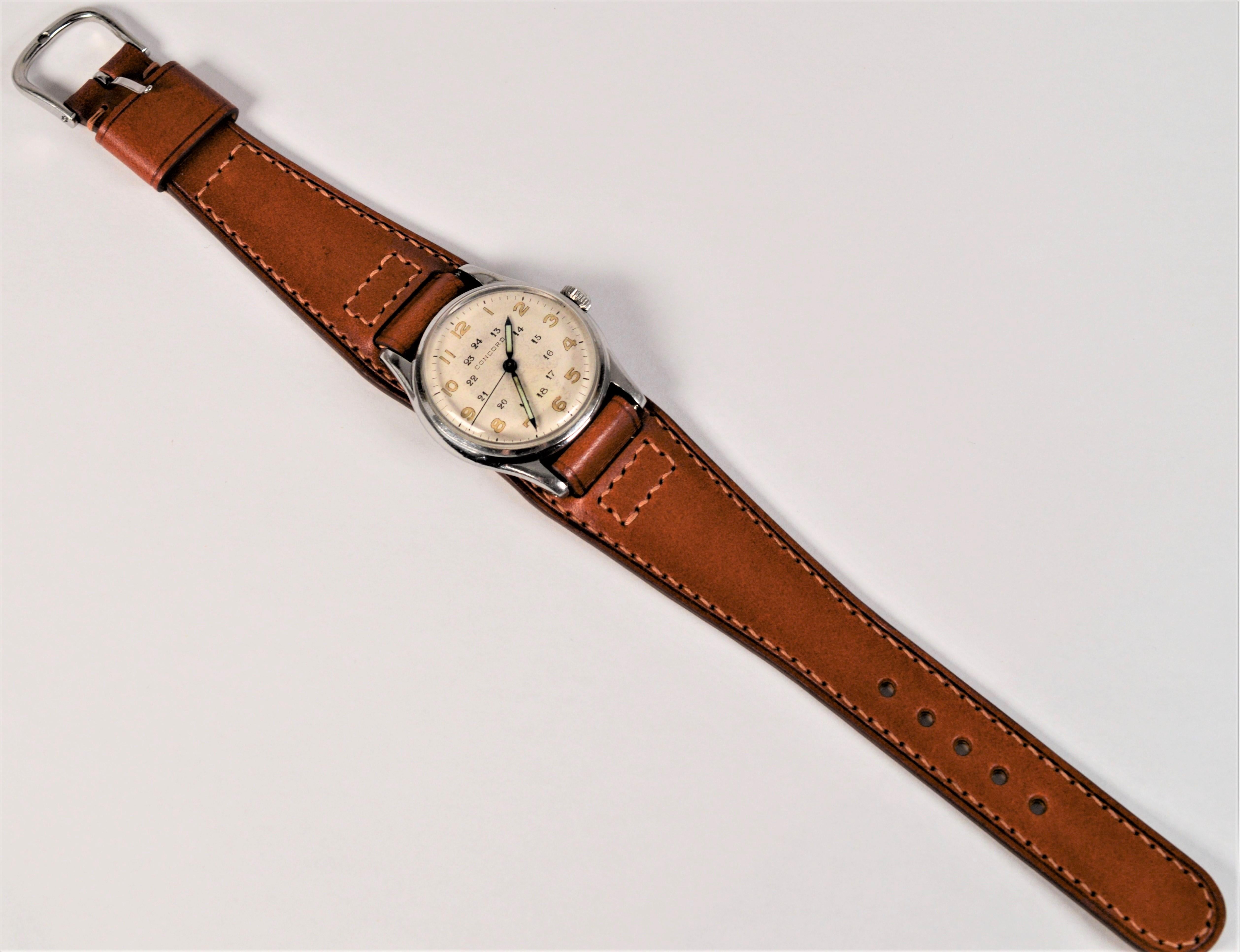 Concord Acier inoxydable WWII Era 24 Hour Dial  Montre-bracelet pour hommes en vente 2