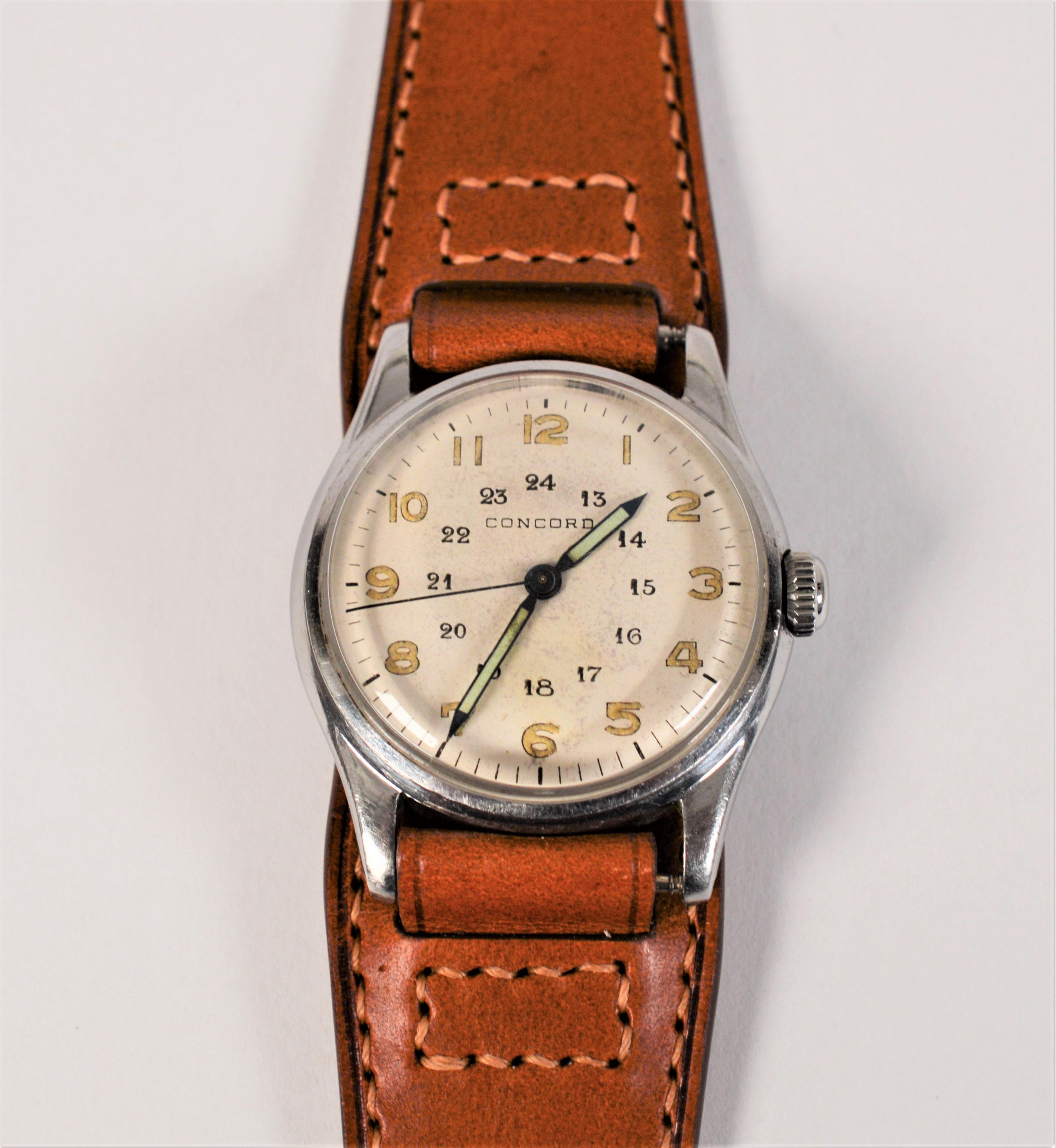 Concord Acier inoxydable WWII Era 24 Hour Dial  Montre-bracelet pour hommes en vente 4