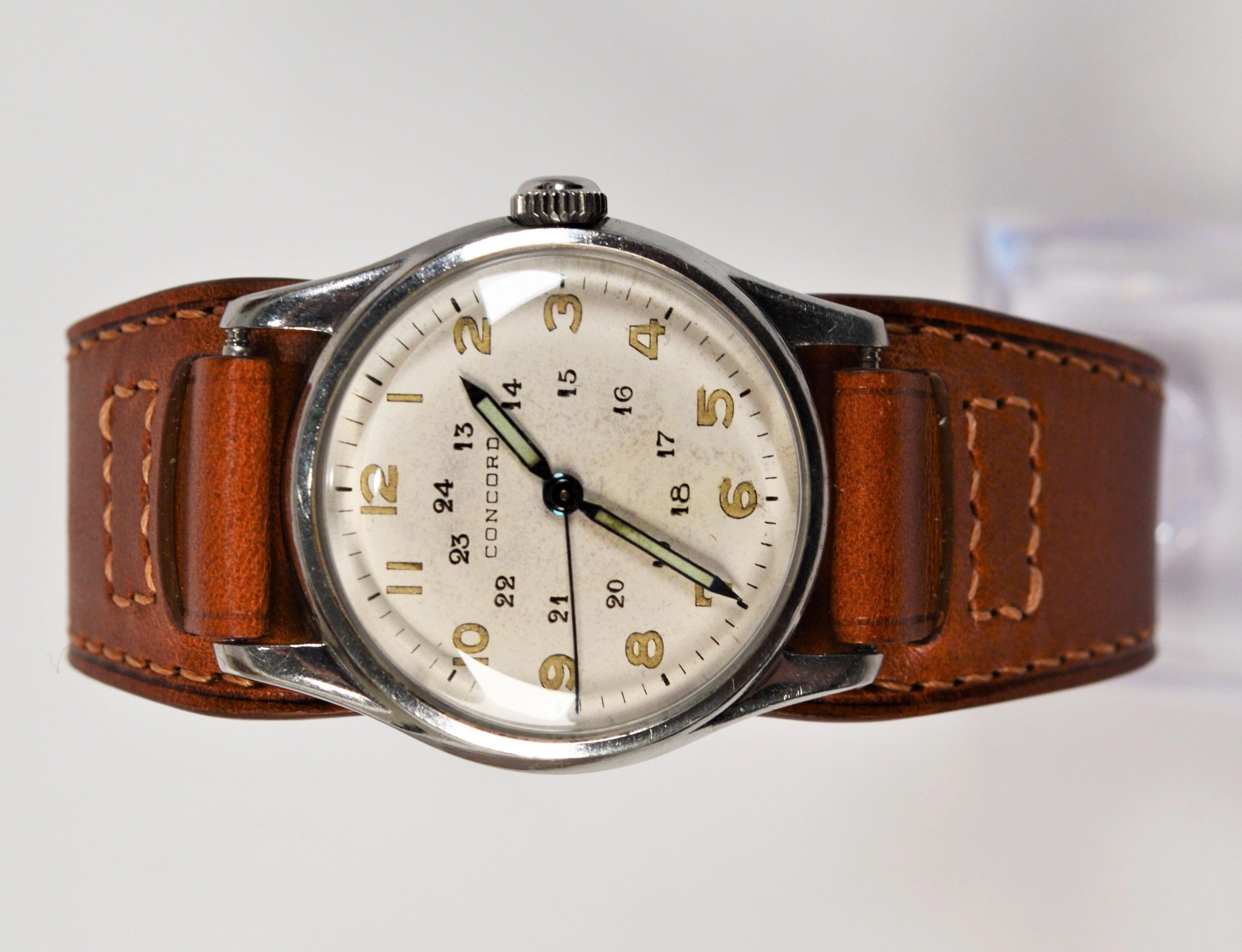 Concord Acier inoxydable WWII Era 24 Hour Dial  Montre-bracelet pour hommes en vente 5