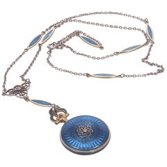 Concord Watch Co. Diamond Enamel Pendant Watch Necklace, 1915