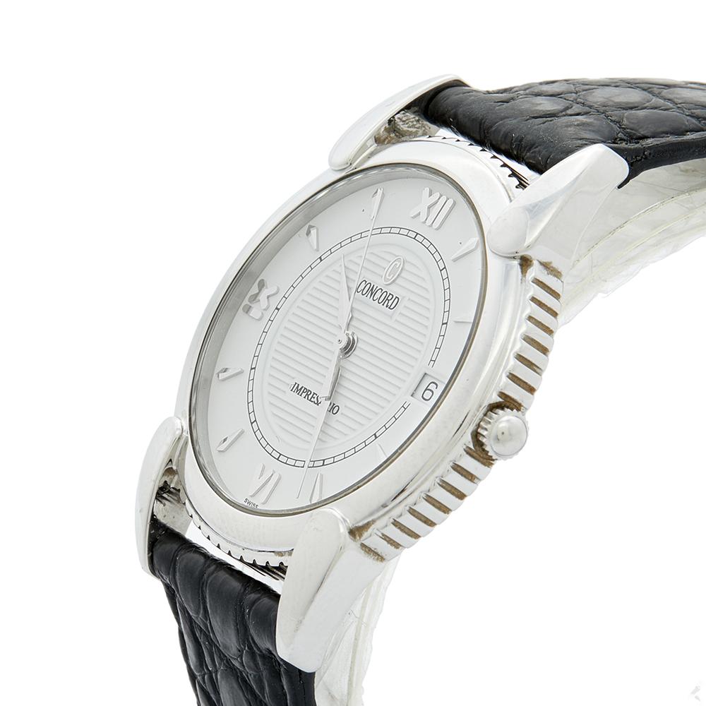 Contemporary Concord White Stainless Steel Leather Impresario Men's Wristwatch 34 mm
