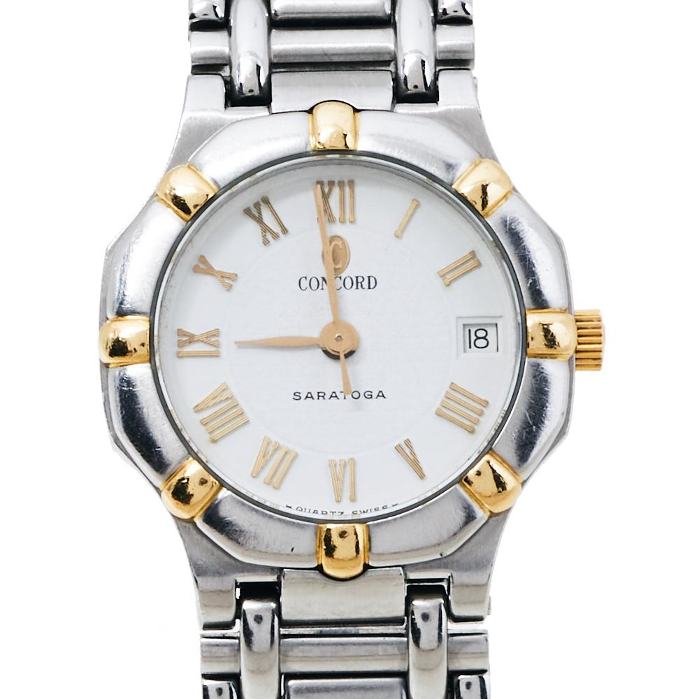 Concord White Two-Tone Stainless Steel Saratoga  Women's Wristwatch 23 mm In Good Condition In Dubai, Al Qouz 2