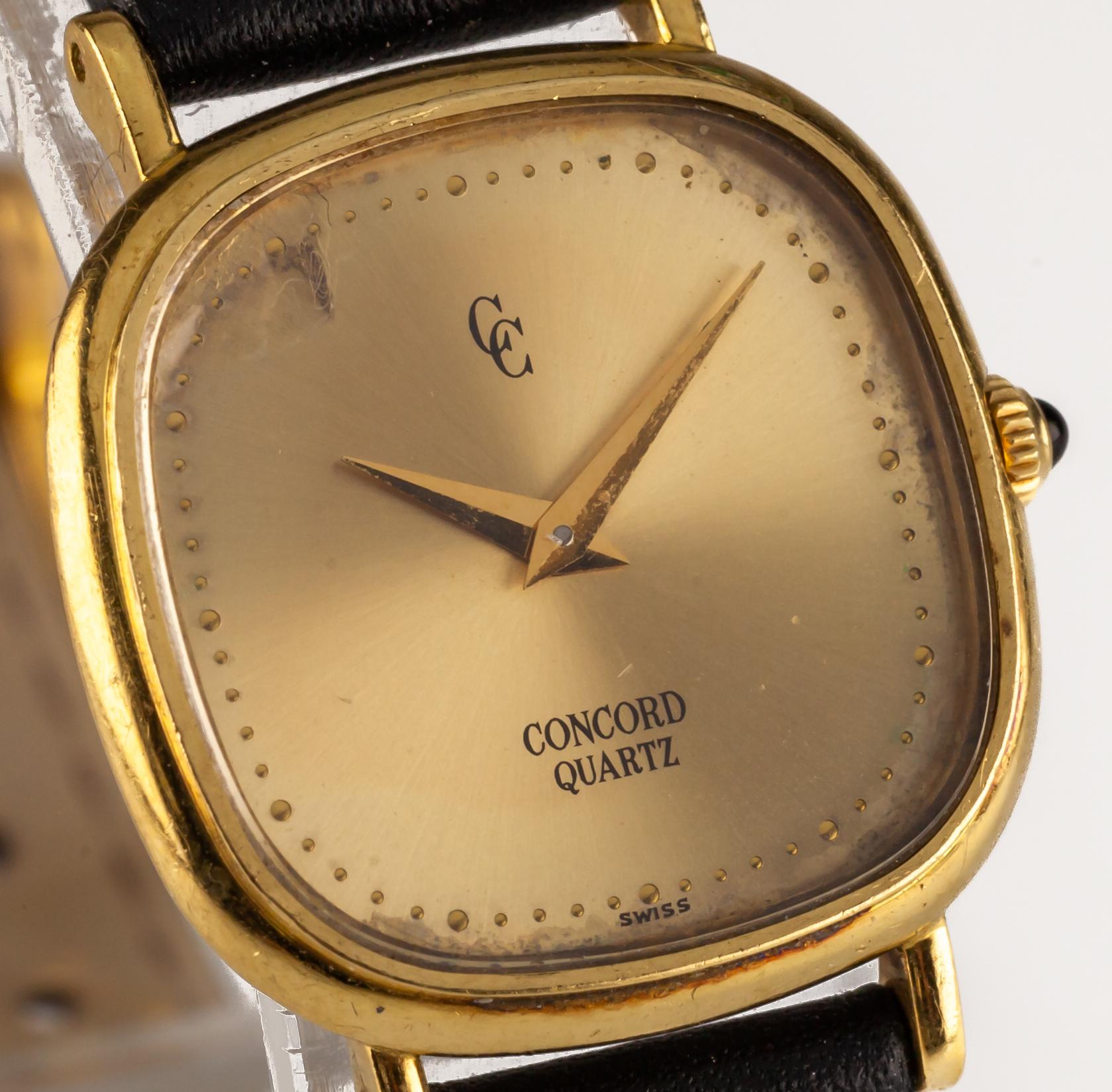 Concord Women's 18k Yellow Gold Quartz Watch w/ Leather Band In Good Condition For Sale In Sherman Oaks, CA