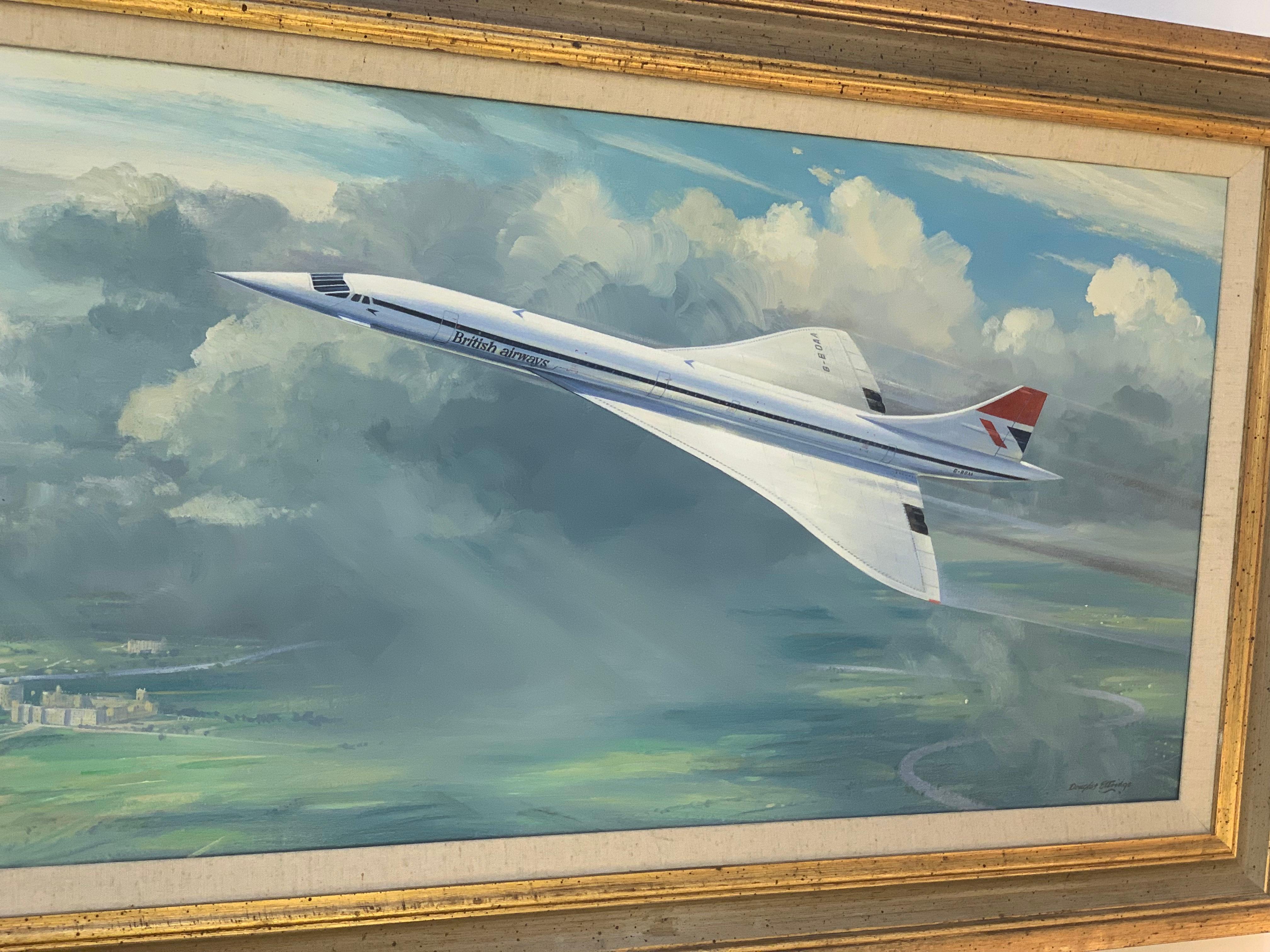 Hand-Painted Concorde by artist Douglas Ettridge (1929- 2009) Oil on Canvas Circa 1976