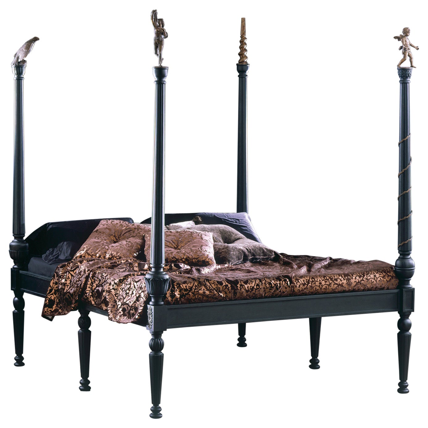 Cama con dosel CONCORDE de madera y bronce - Estilo Luis XVI en venta
