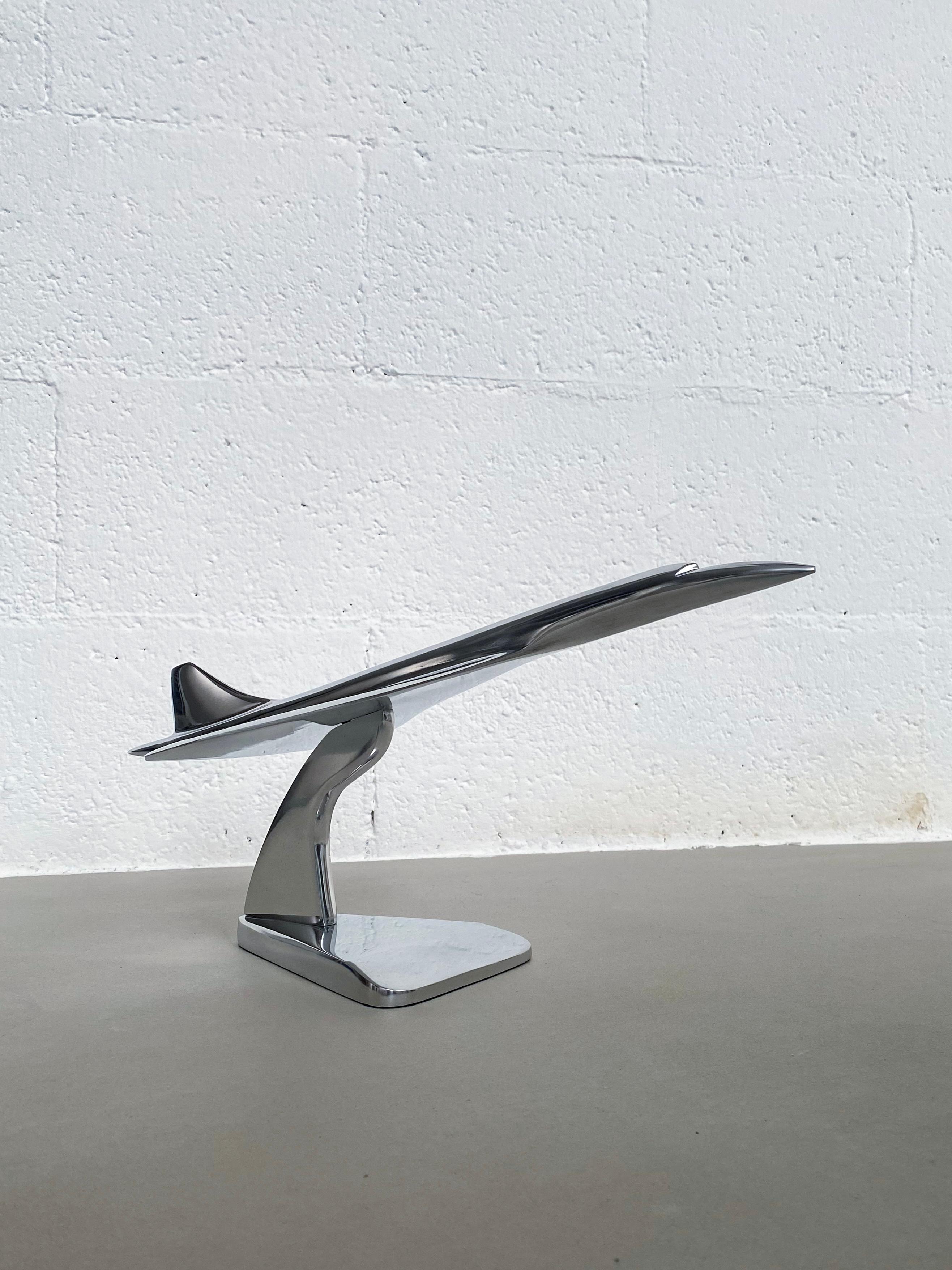 Italian Concorde Supersonic Plane Display Mounted Sculpture in Polished Stainless Steel For Sale