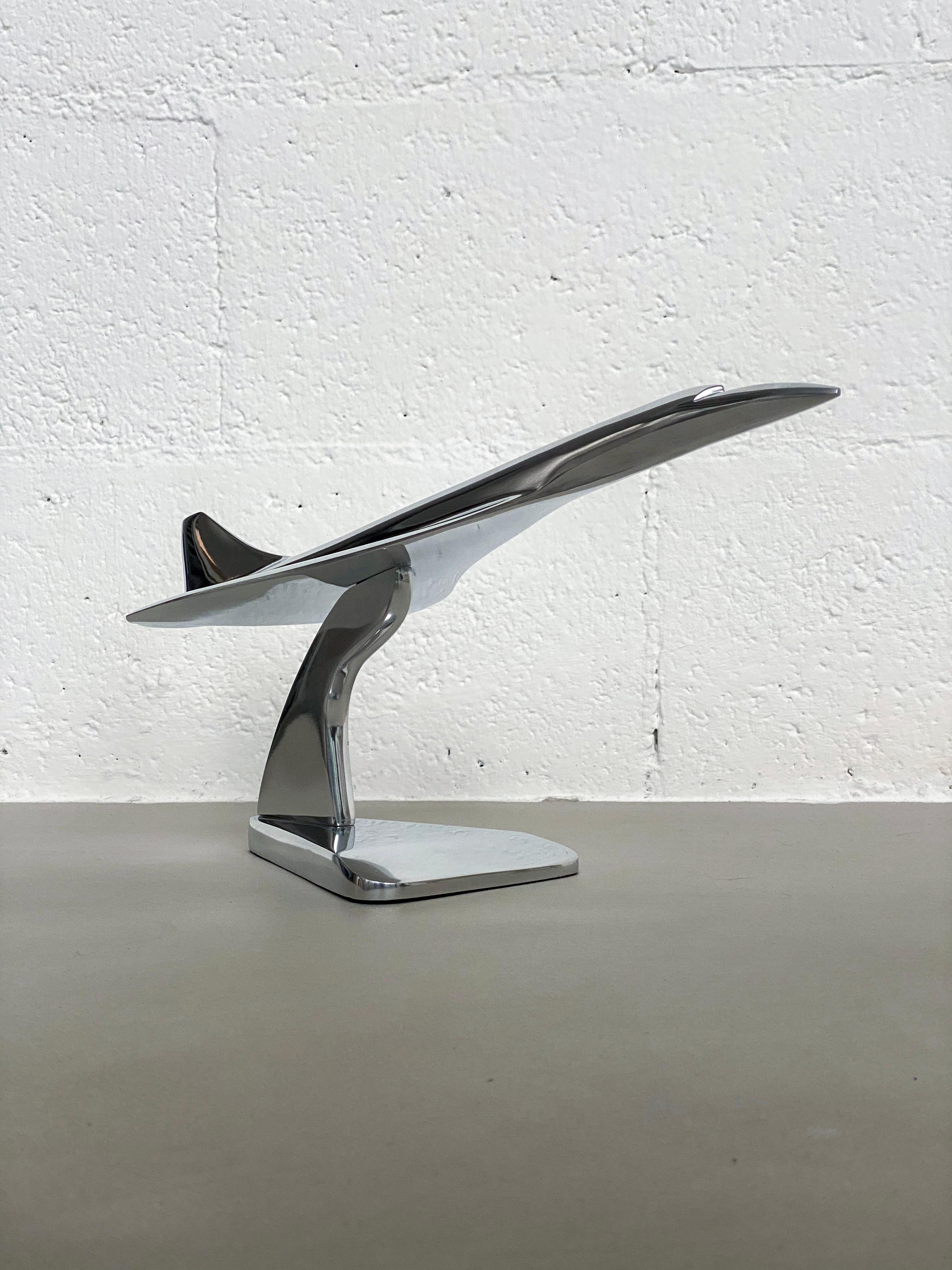 Contemporary Concorde Supersonic Plane Display Mounted Sculpture in Polished Stainless Steel For Sale