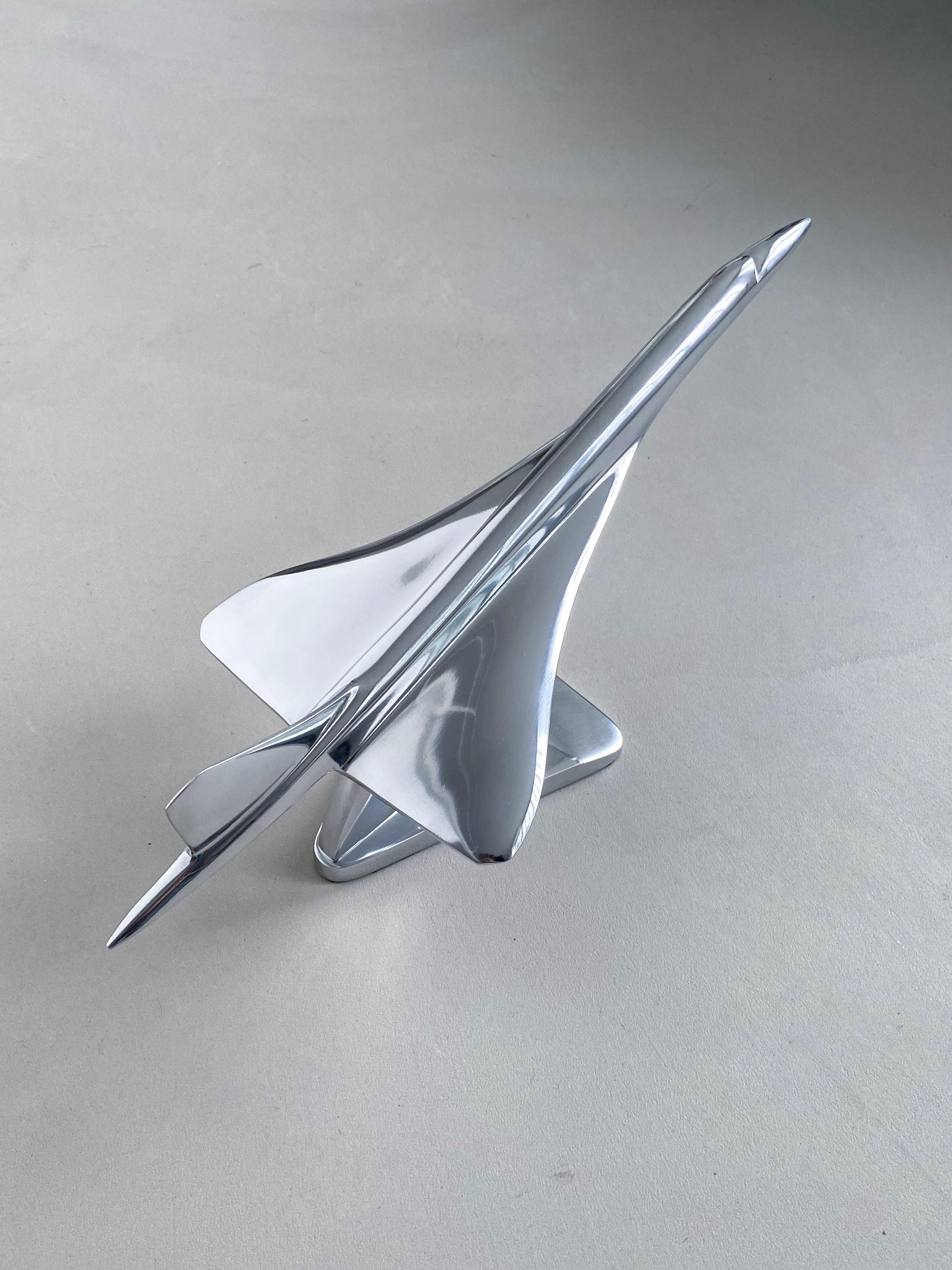 Concorde Supersonic Plane Display Mounted Sculpture in Polished Stainless Steel For Sale 1