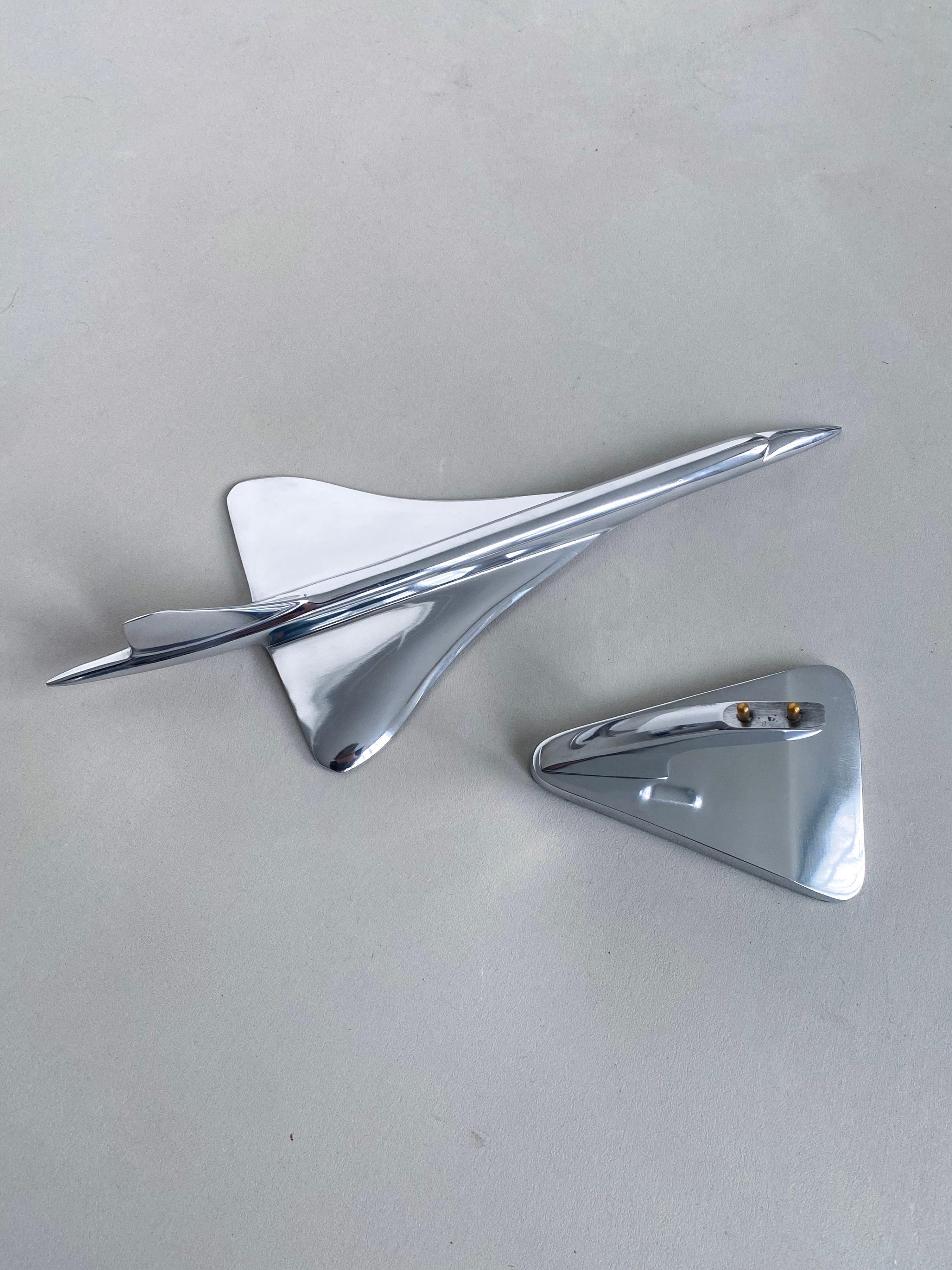 Concorde Supersonic Plane Display Mounted Sculpture in Polished Stainless Steel For Sale 2