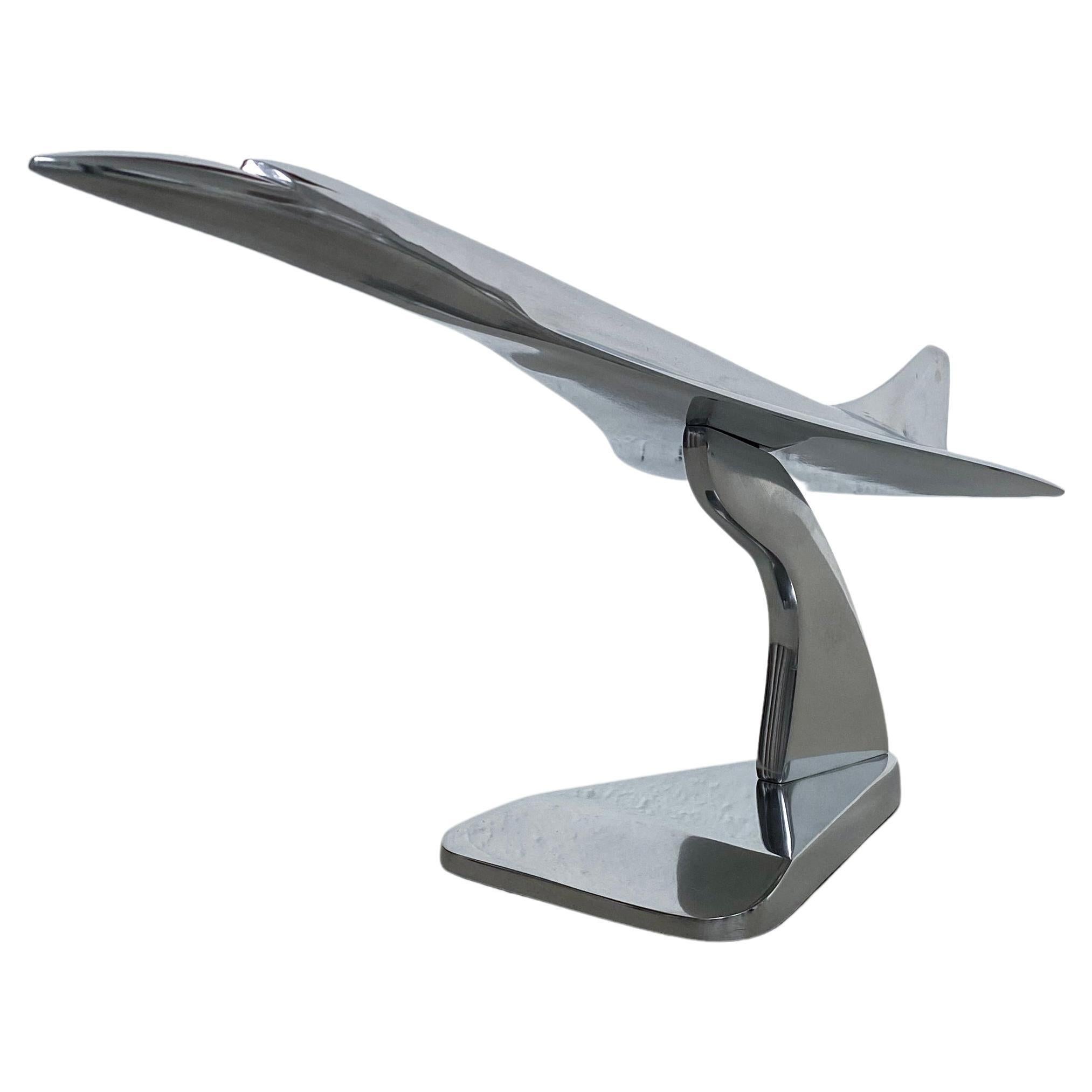 Concorde Supersonic Plane Display Mounted Sculpture in Polished Stainless Steel For Sale