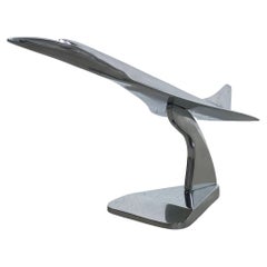 Concorde Supersonic Plane Display Mounted Sculpture in Polished Stainless Steel