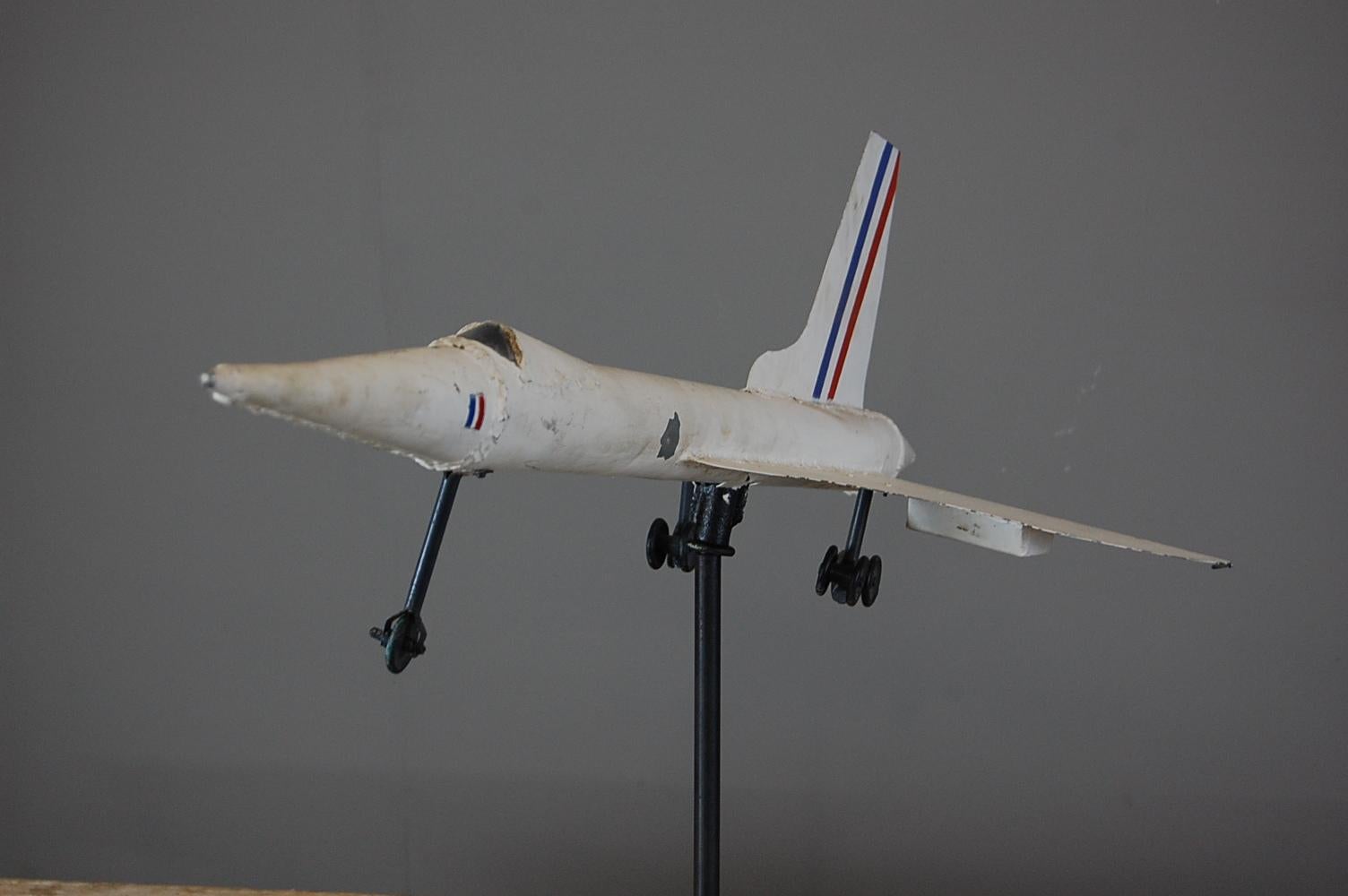 Iconic scratch built Concorde weathervane, mounted to appear in flight. Customary air rifle pellet marks! France, circa 1980.