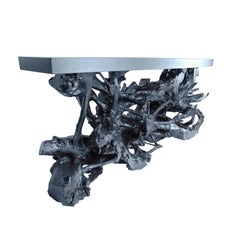 Black Concrete & Teak Console Table