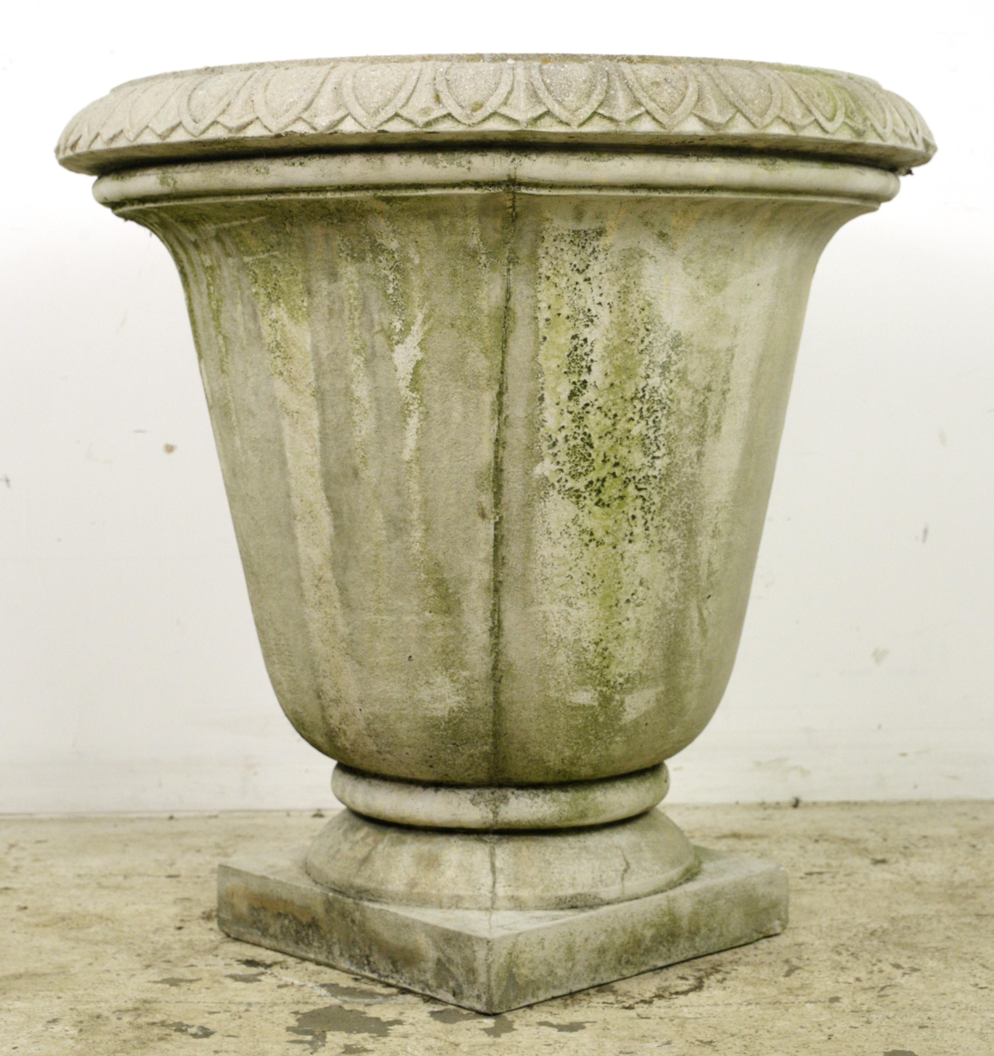 Concrete 27 in. Egg & Dart Trim Urn Shaped Garden Planter In Good Condition In New York, NY