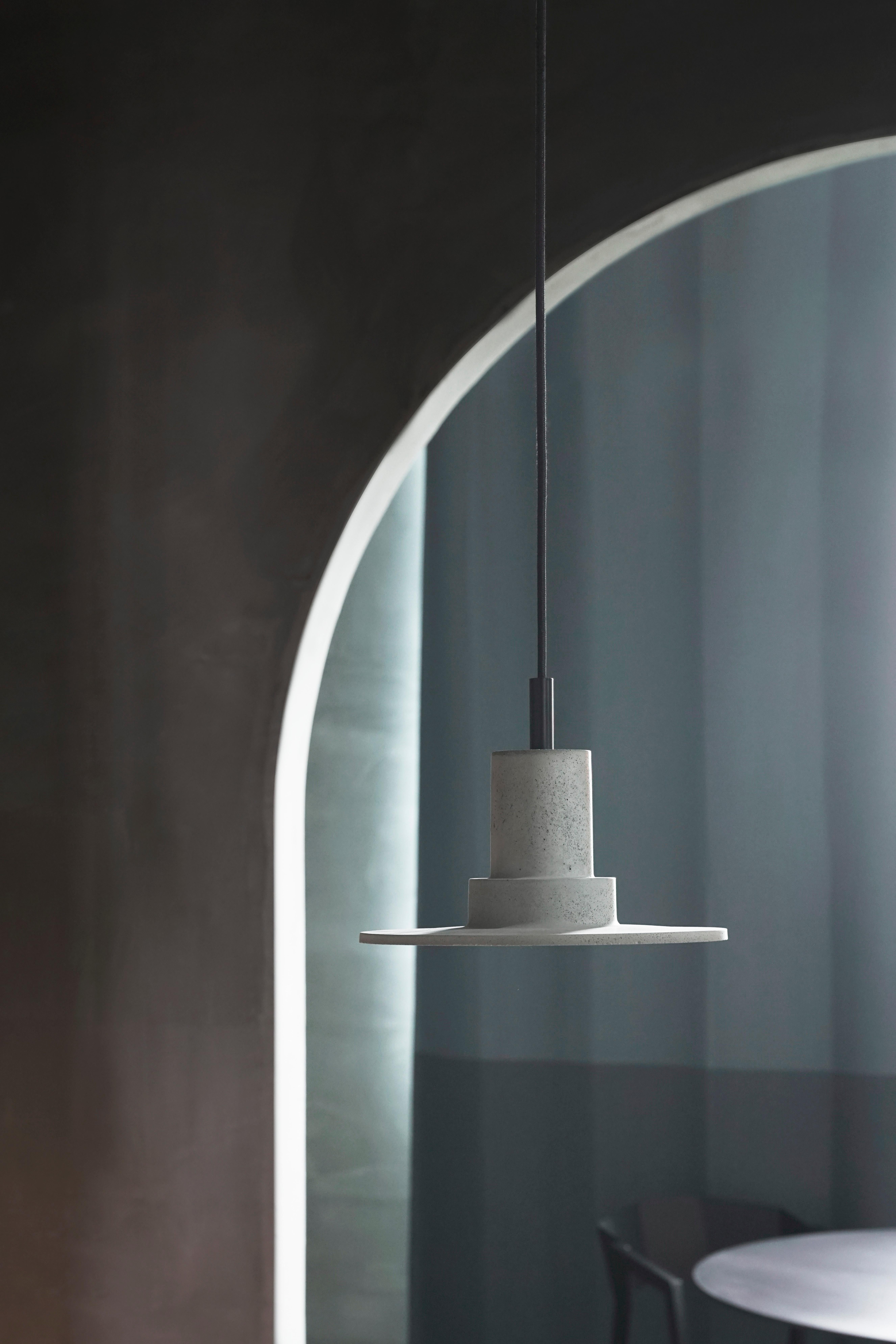 Concrete and Aluminum Pendant Lamp, “Die, ” Grey White, from Concrete Collection  In New Condition In Beverly Hills, CA