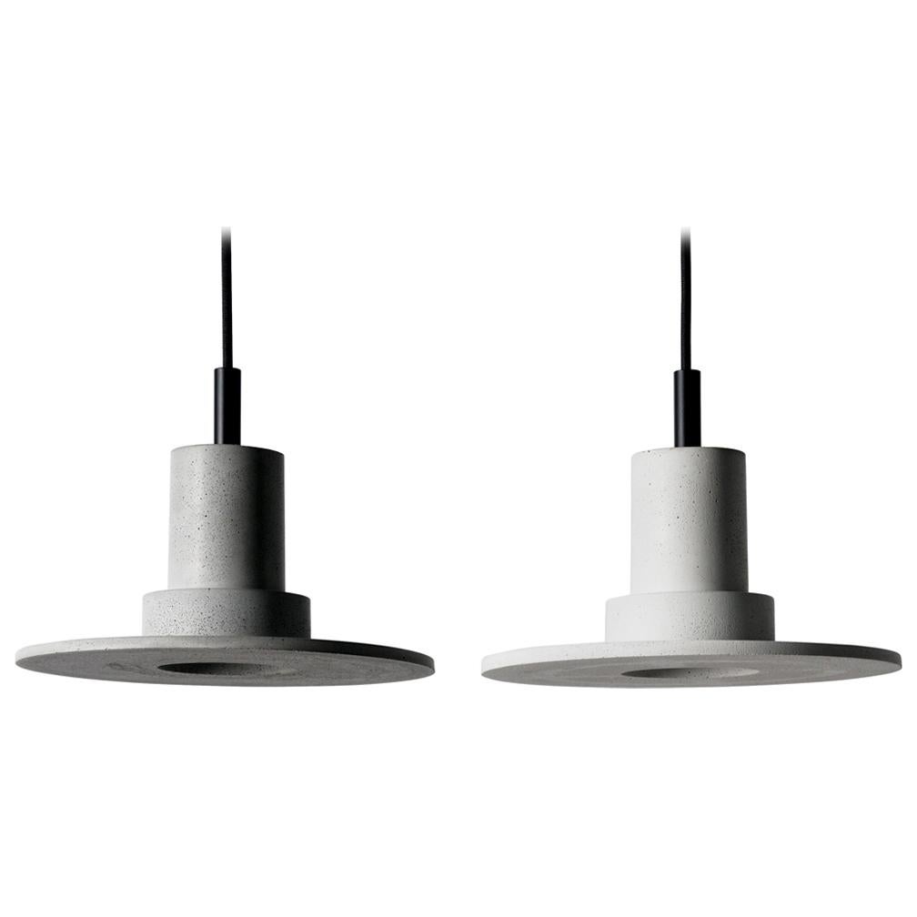 Concrete and Aluminum Pendant Lamp, “Die, ” Grey White, from Concrete Collection 